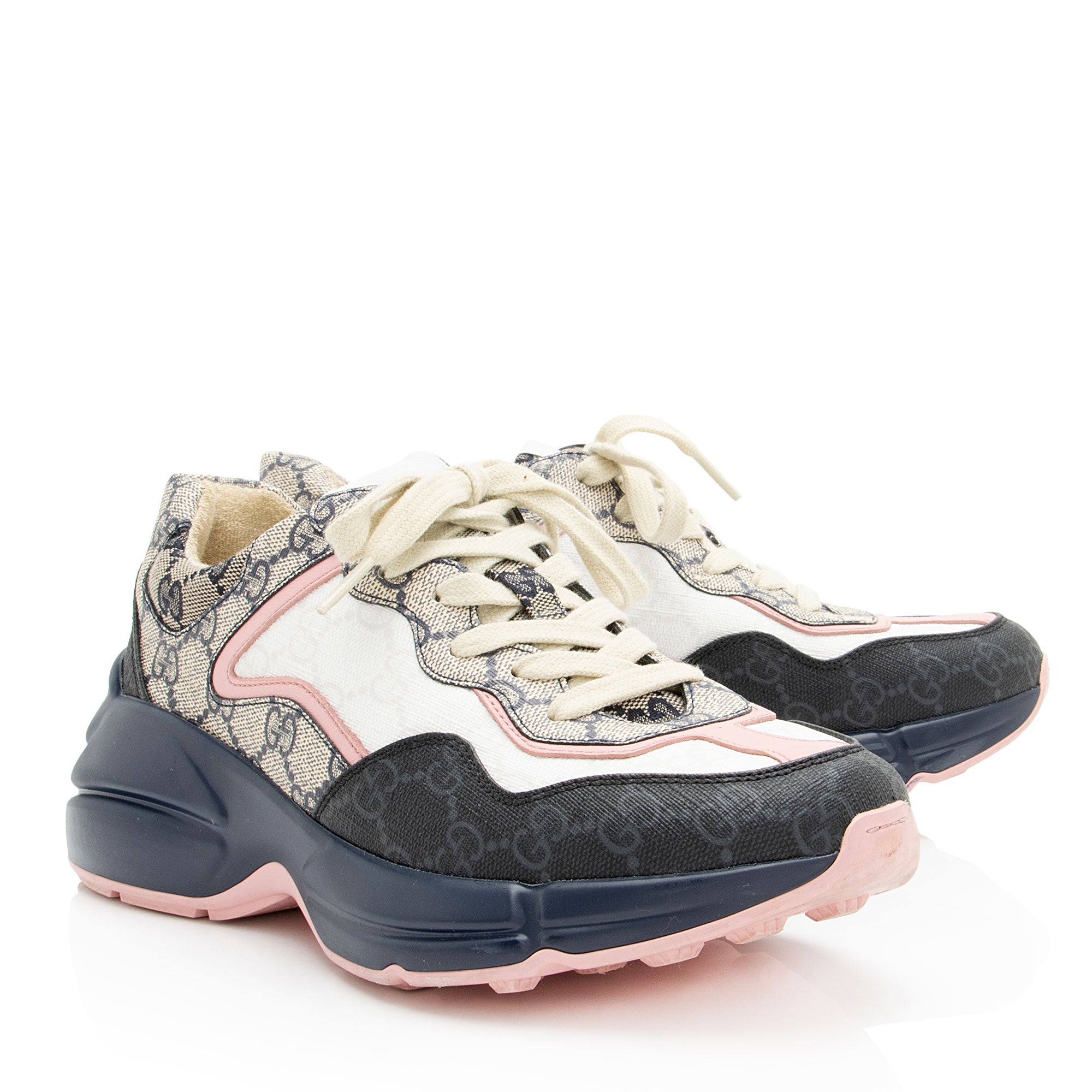 Gucci GG Supreme Mixed Fabric Rhyton Sneakers - Size 7.5 / 37.5
