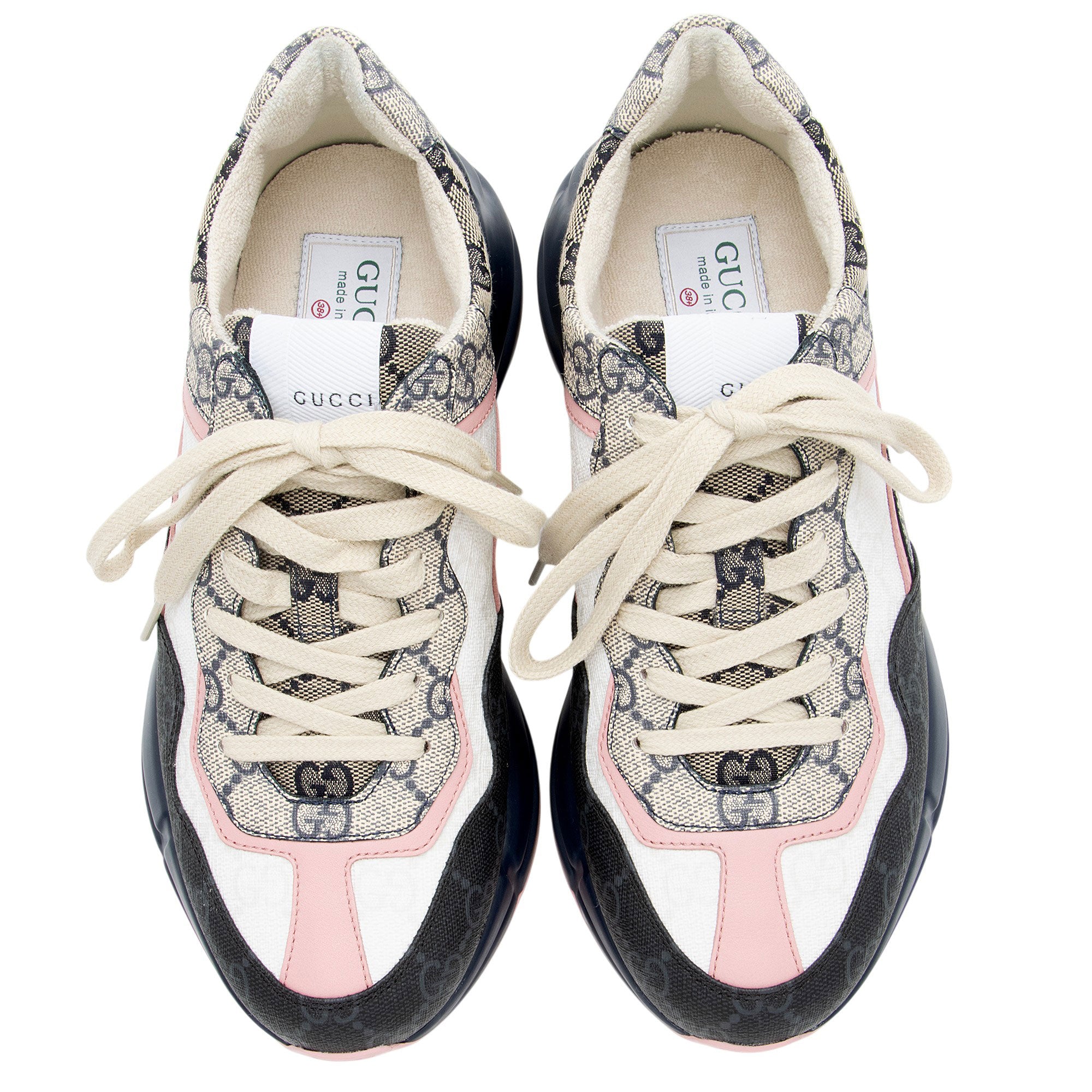 Gucci GG Supreme Mixed Fabric Rhyton Sneakers - Size 8.5 / 38.5