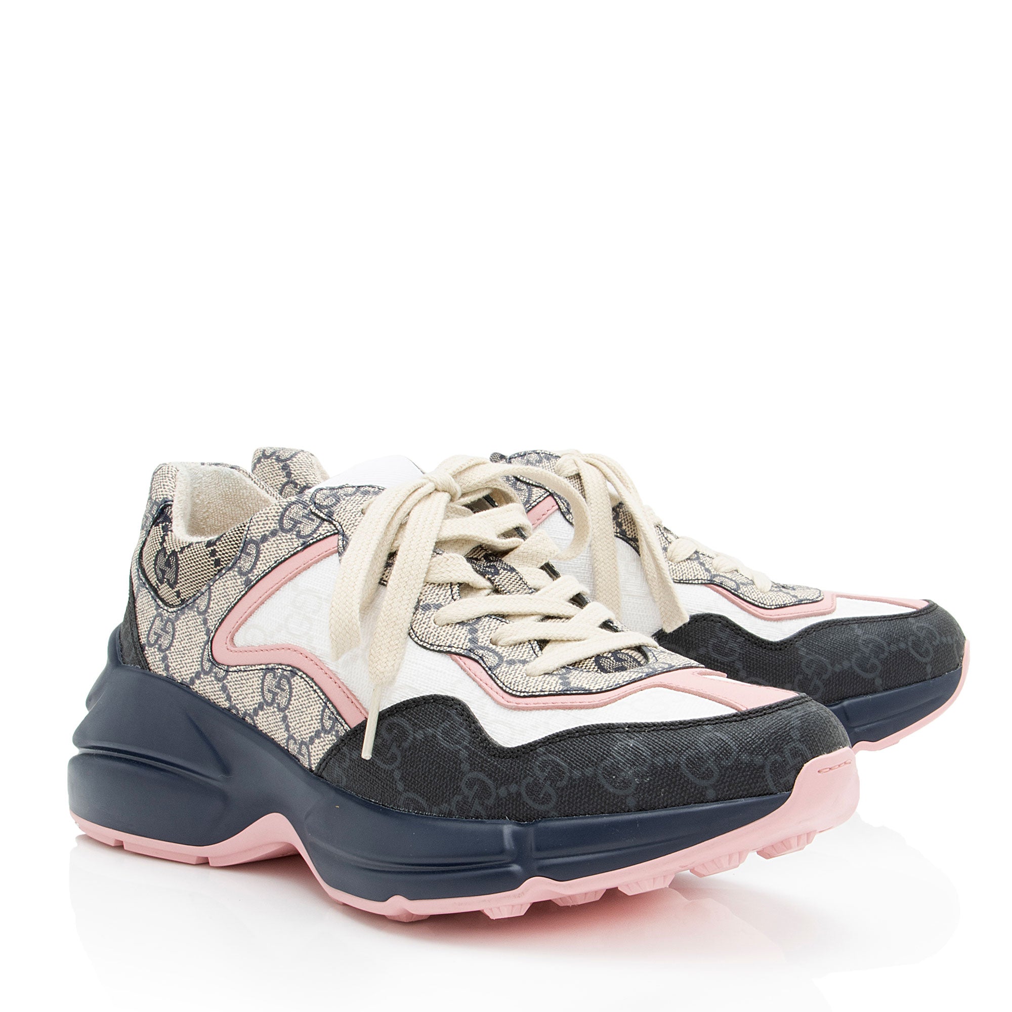 Gucci GG Supreme Mixed Fabric Rhyton Sneakers - Size 8.5 / 38.5