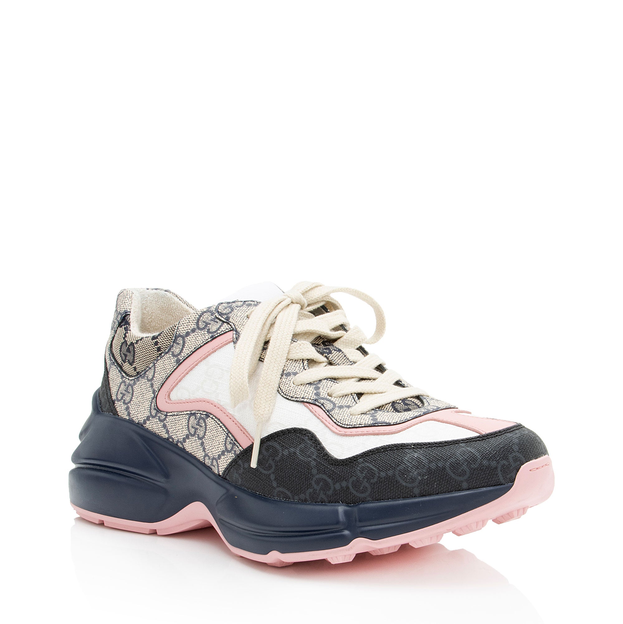 Gucci GG Supreme Mixed Fabric Rhyton Sneakers - Size 8.5 / 38.5