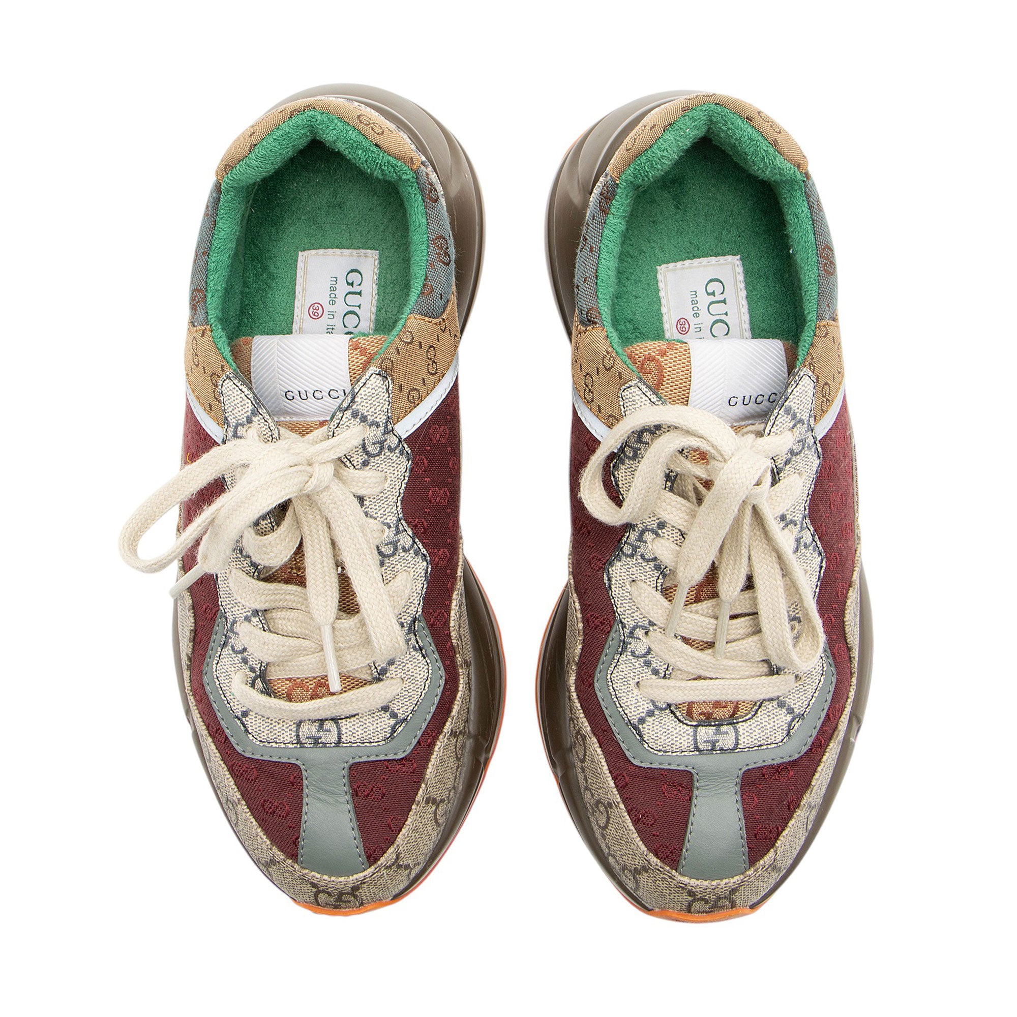 Gucci GG Supreme Mixed Fabric Rhyton Sneakers - Size 9 / 39 - FINAL SA
