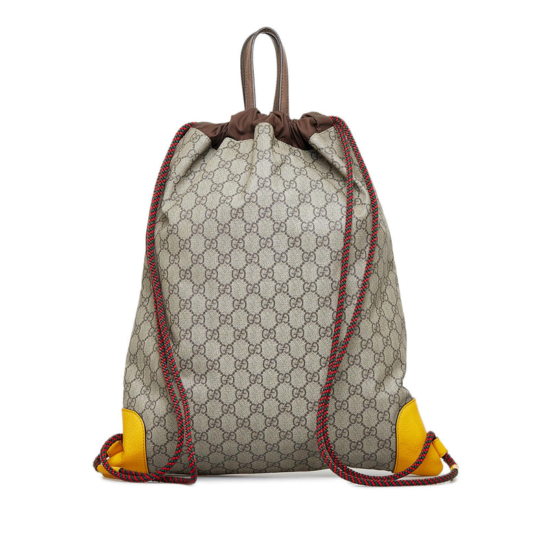 Gucci Brown Monogram GG Canvas Drawstring Backpack Silver Hardware