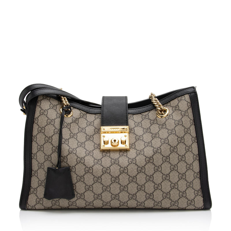 Gucci GG Supreme Padlock Chain Medium Shoulder Bag (SHF-23565)