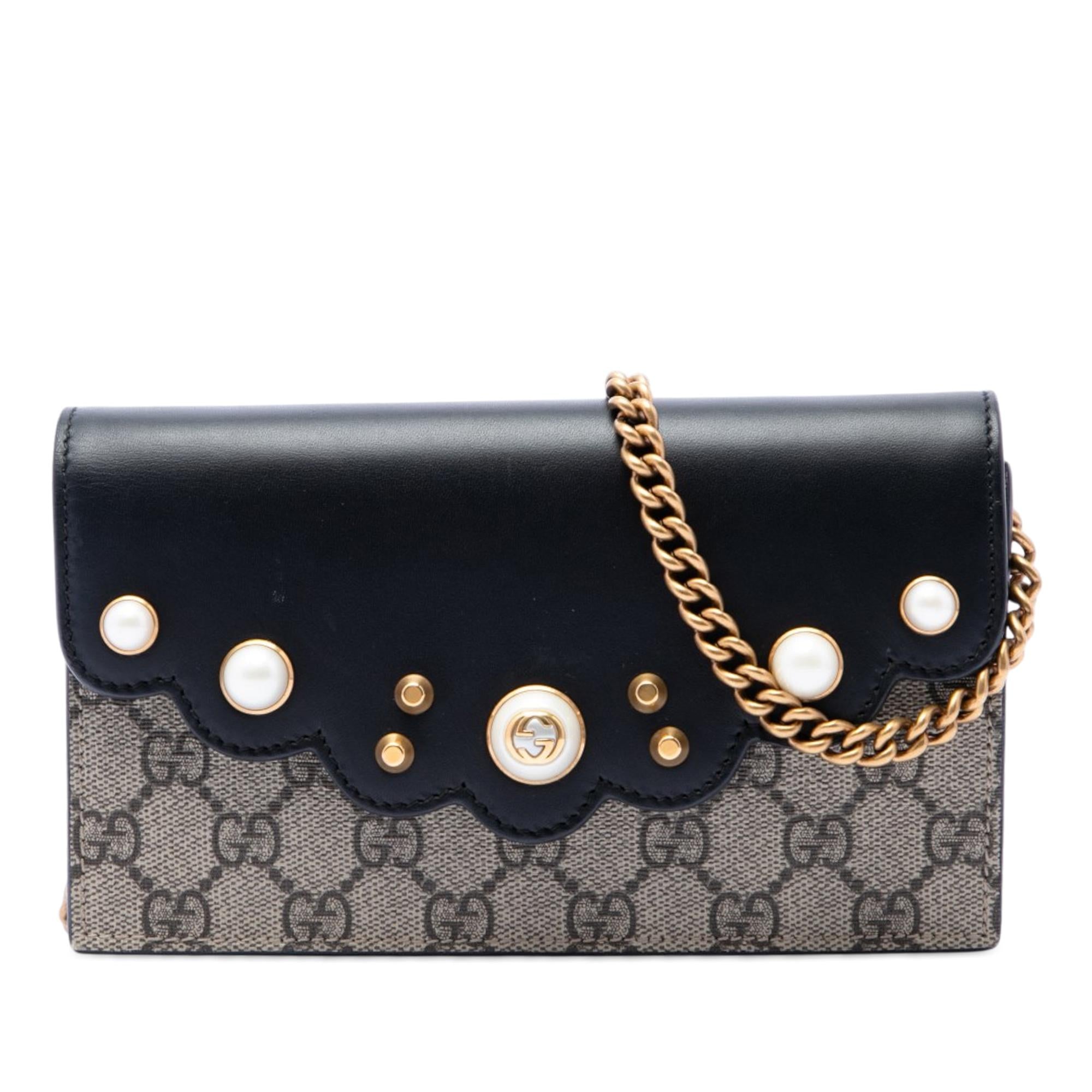 Gucci GG Supreme Peony Pearly Wallet On Chain