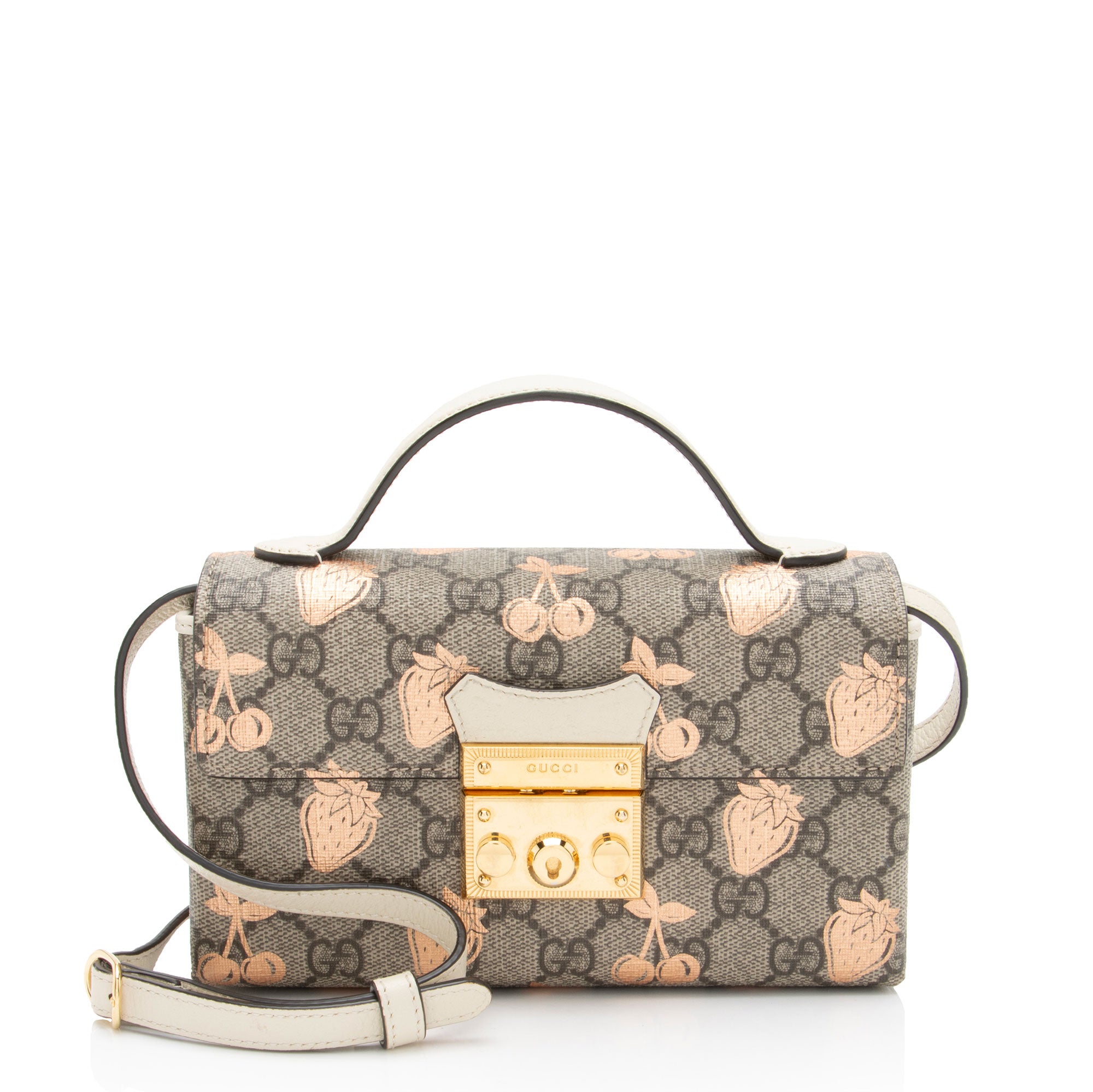Gucci GG Supreme Strawberry Cherry Padlock Mini Top Handle