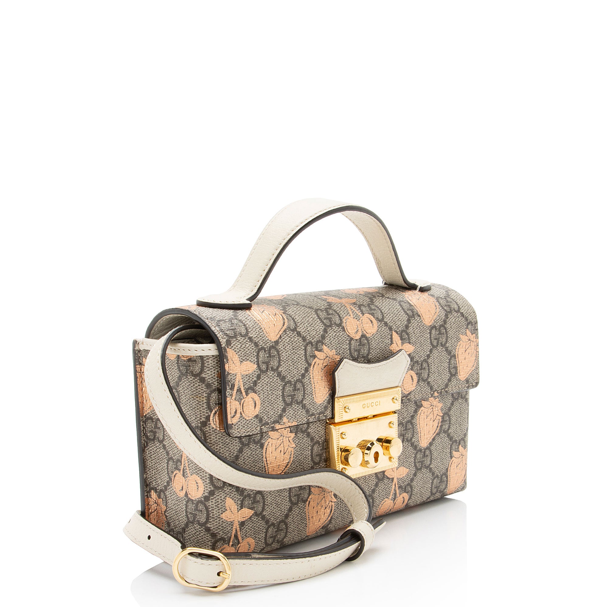 Gucci GG Supreme Strawberry Cherry Padlock Mini Top Handle