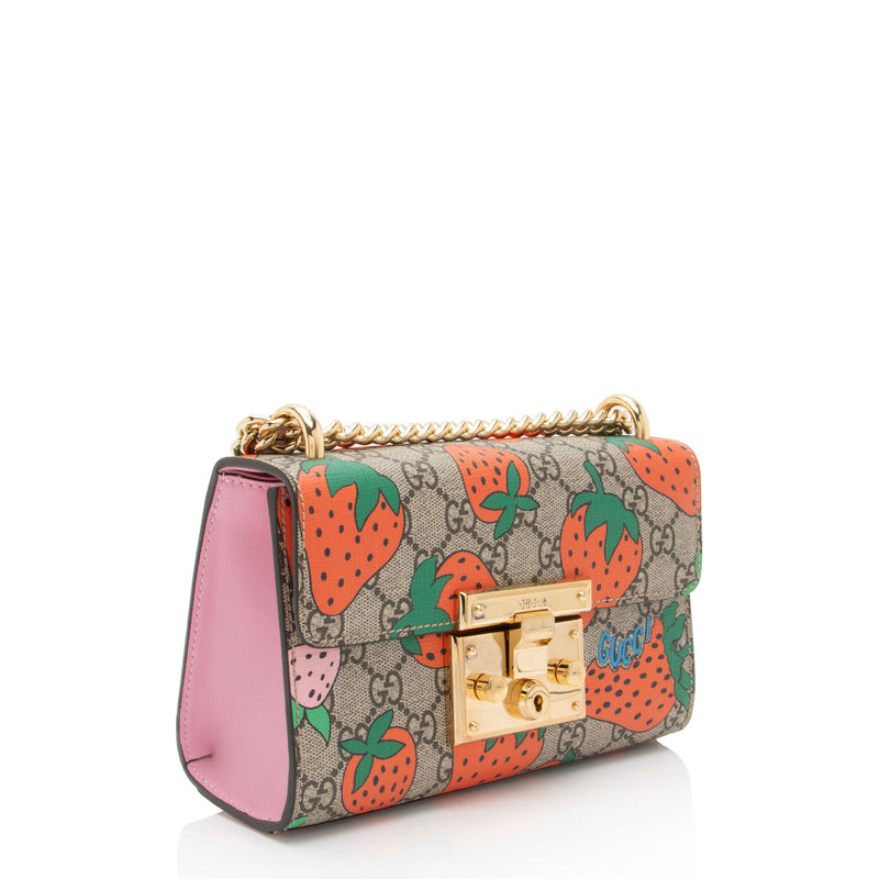 Gucci GG Supreme Strawberry Padlock Small Shoulder Bag (SHF-uX0Syw)