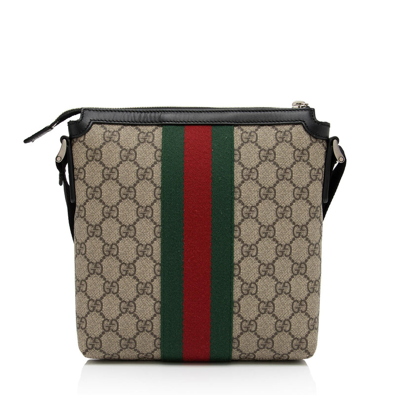 GUCCI GG Supreme Monogram Web Small Flat Messenger Bag Black Grey