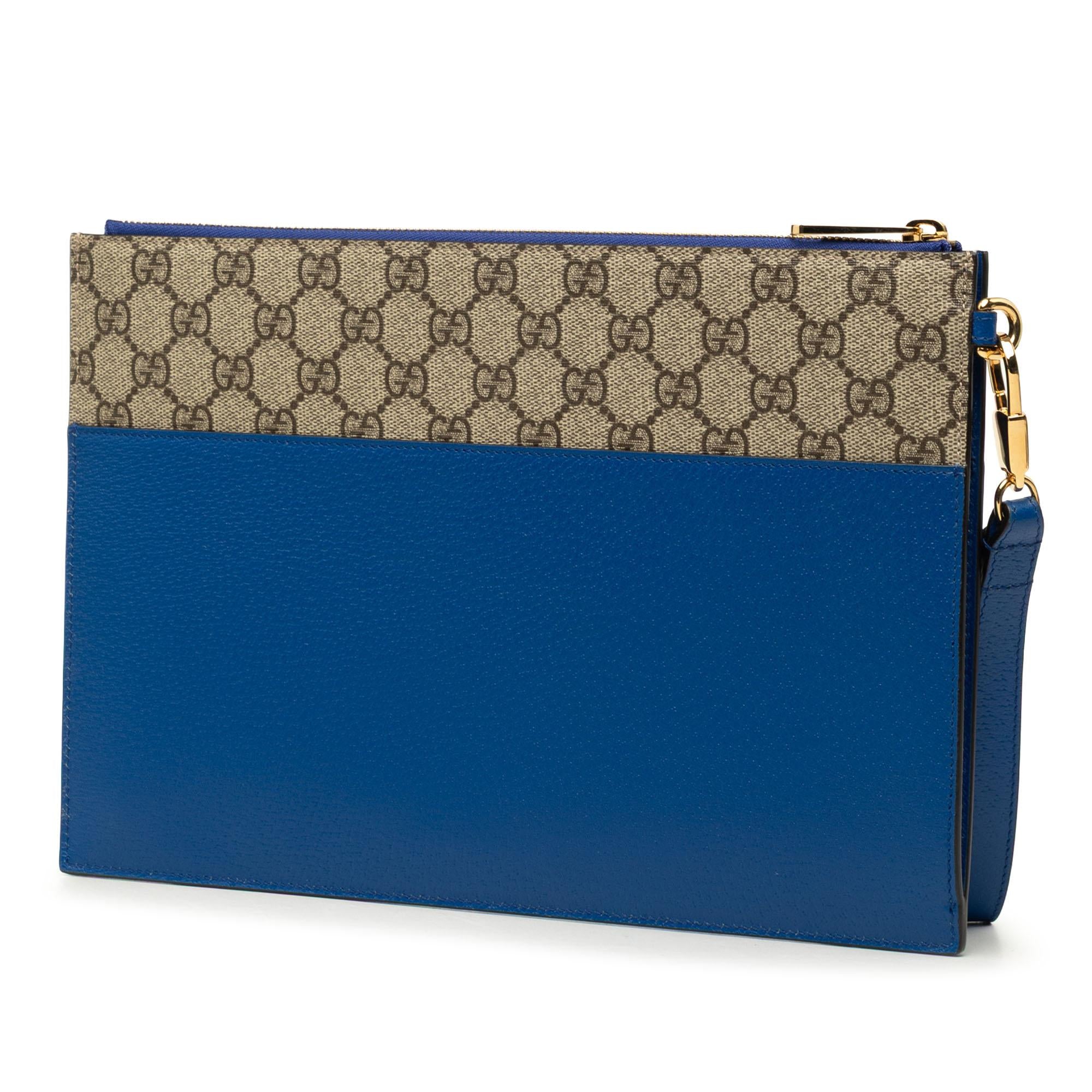 Gucci GG Supreme and Calfskin Cut Out Interlocking G Clutch