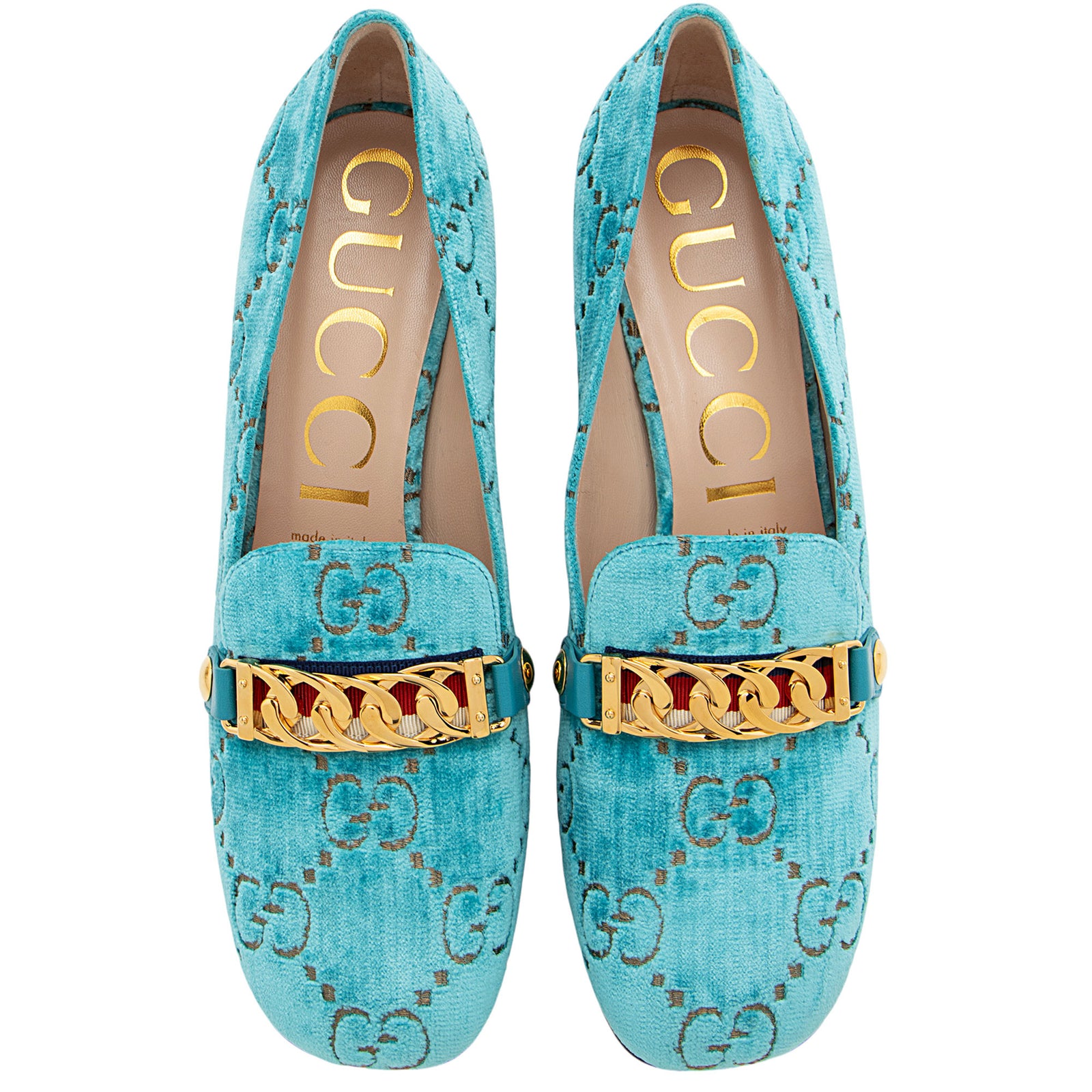 Gucci GG Velvet Web Chain Sylvie Loafers Size 9 39 SHF UGunUB LuxeDH