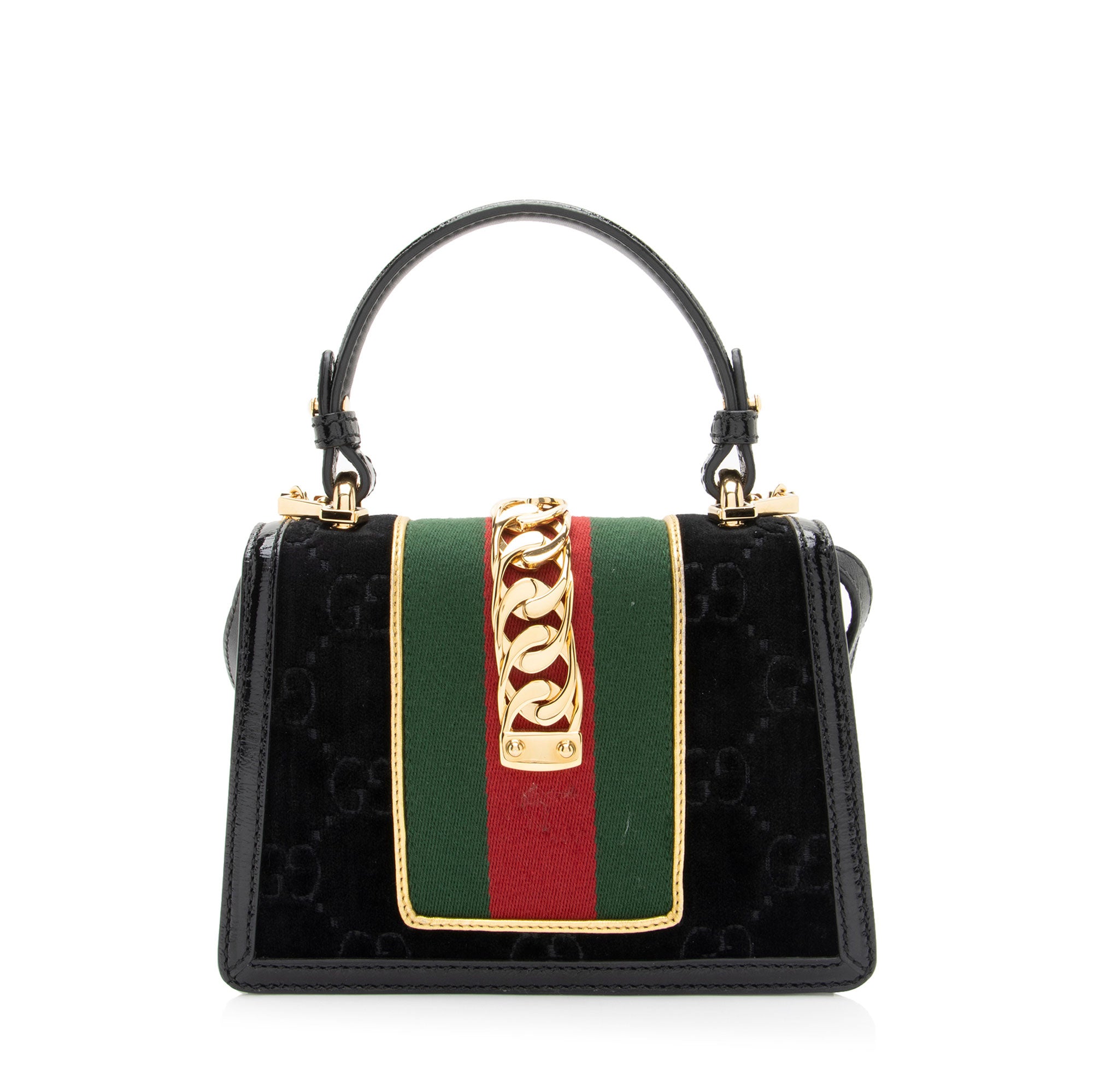 Gucci GG Velvet Web Sylvie Mini Top Handle (SHF-G3UDXc)