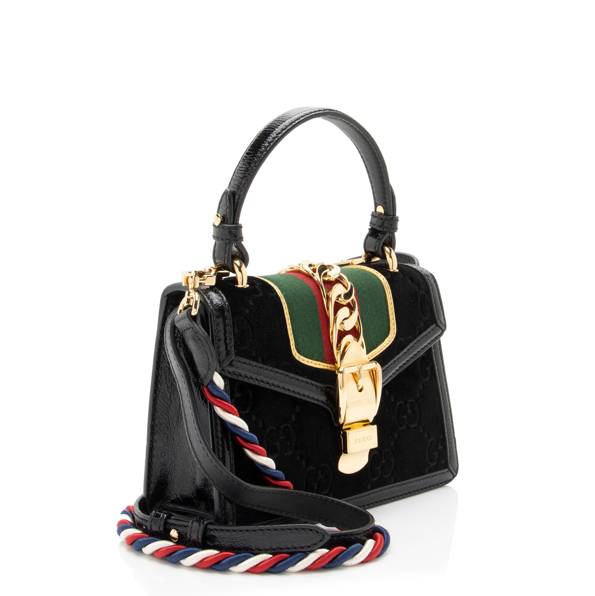 Gucci GG Velvet Web Sylvie Mini Top Handle (SHF-G3UDXc)