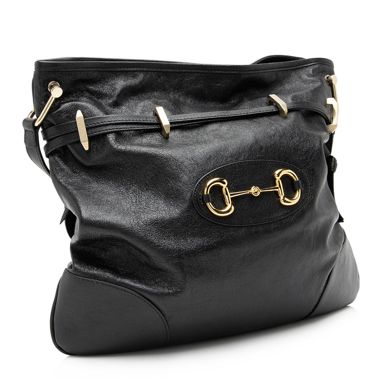 Gucci Glazed Calfskin Horsebit 1955 Morsetto Drawstring Shoulder Bag (SHF-4zXuXi)