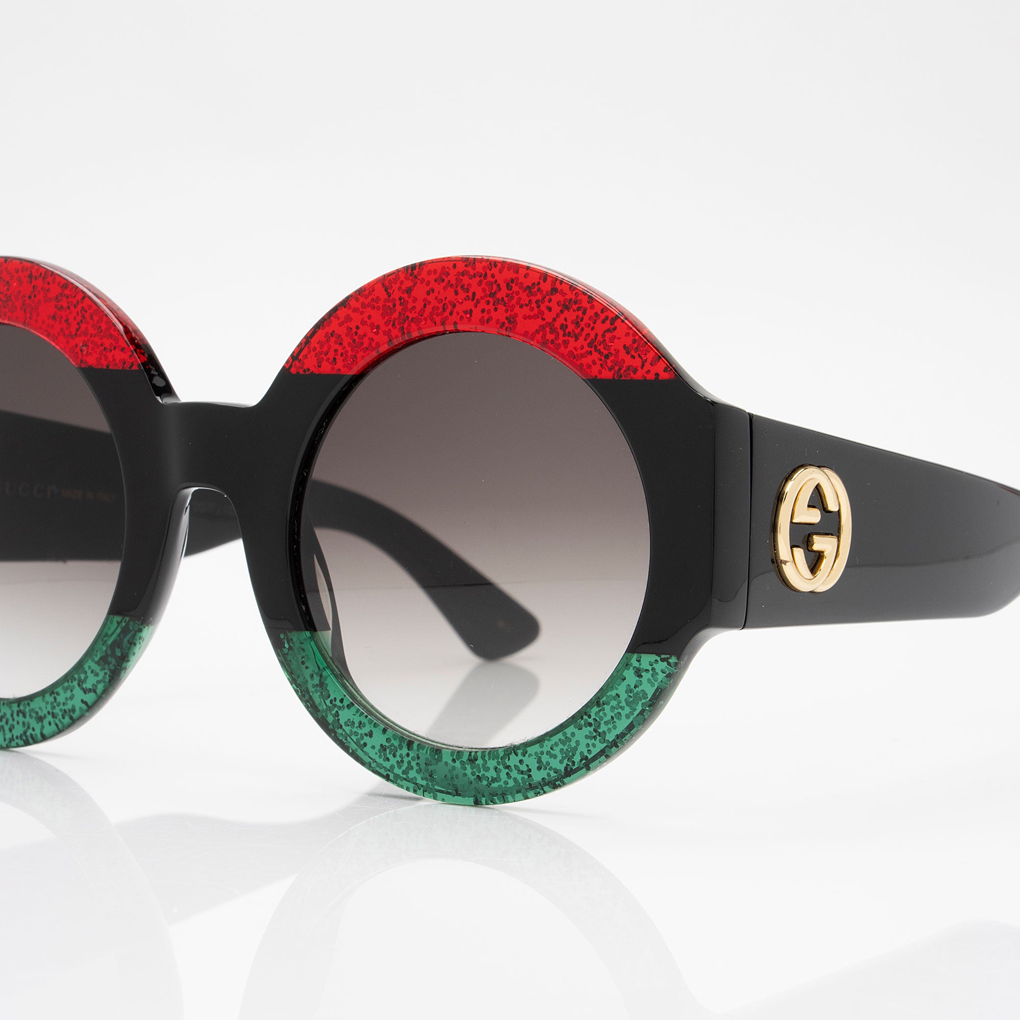 Gucci Glitter Web Interlocking G Oversize Round Sunglasses (SHF-lfFzn6)