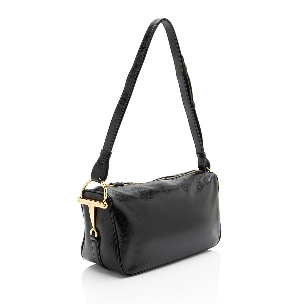 Gucci Glossy Leather Half Horsebit Medium Shoulder Bag
