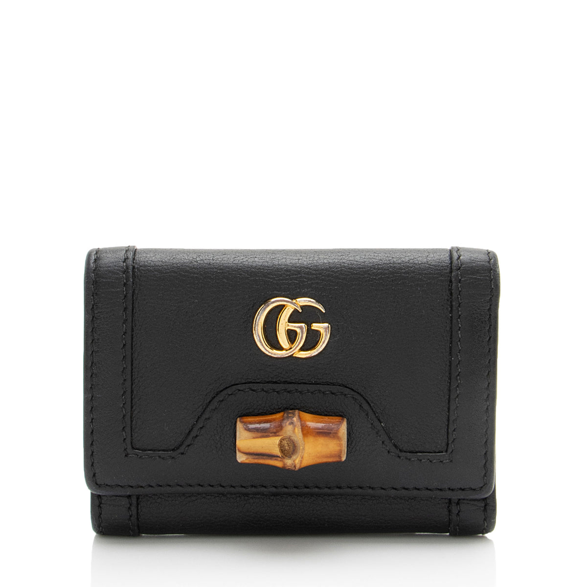 Gucci Grained Calfskin Bamboo Diana Compact Trifold Wallet
