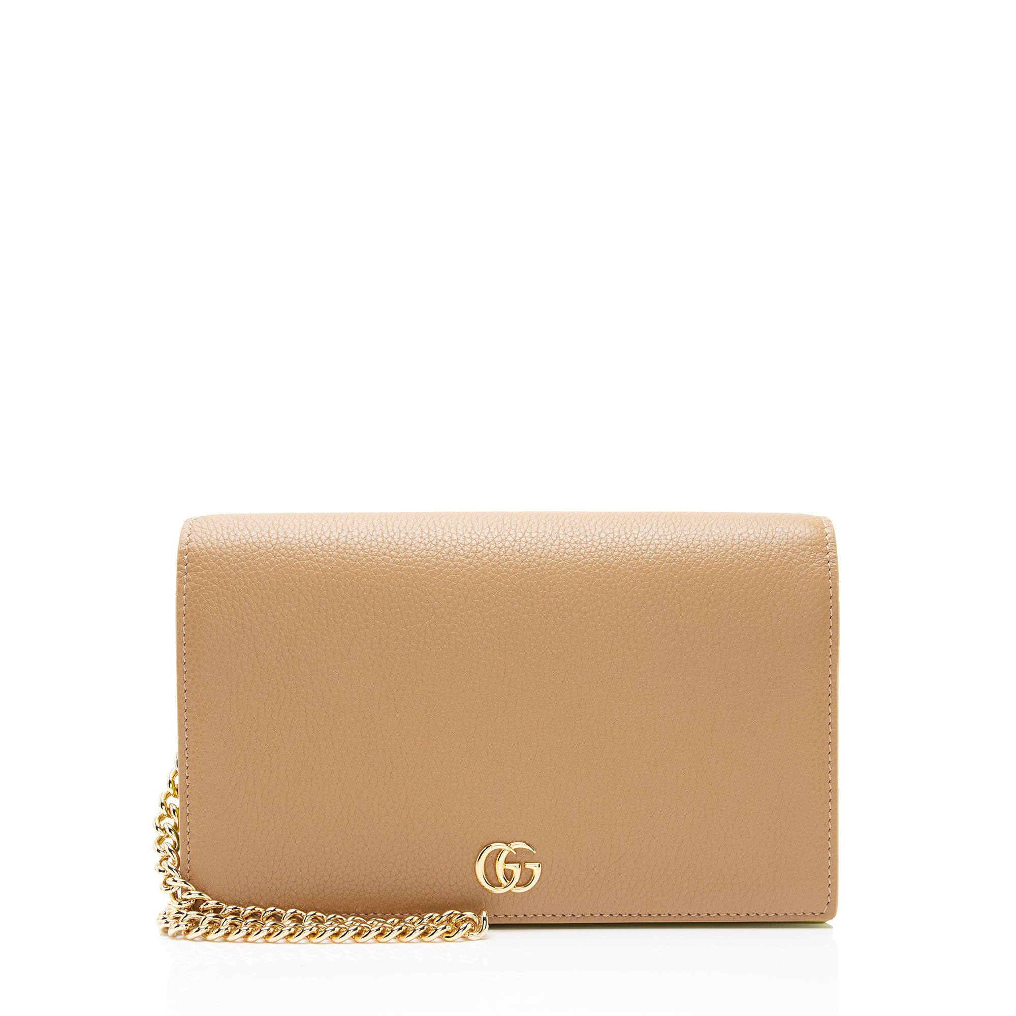 Gucci Grained Calfskin Bicolor GG Marmont Mini Wallet on Chain