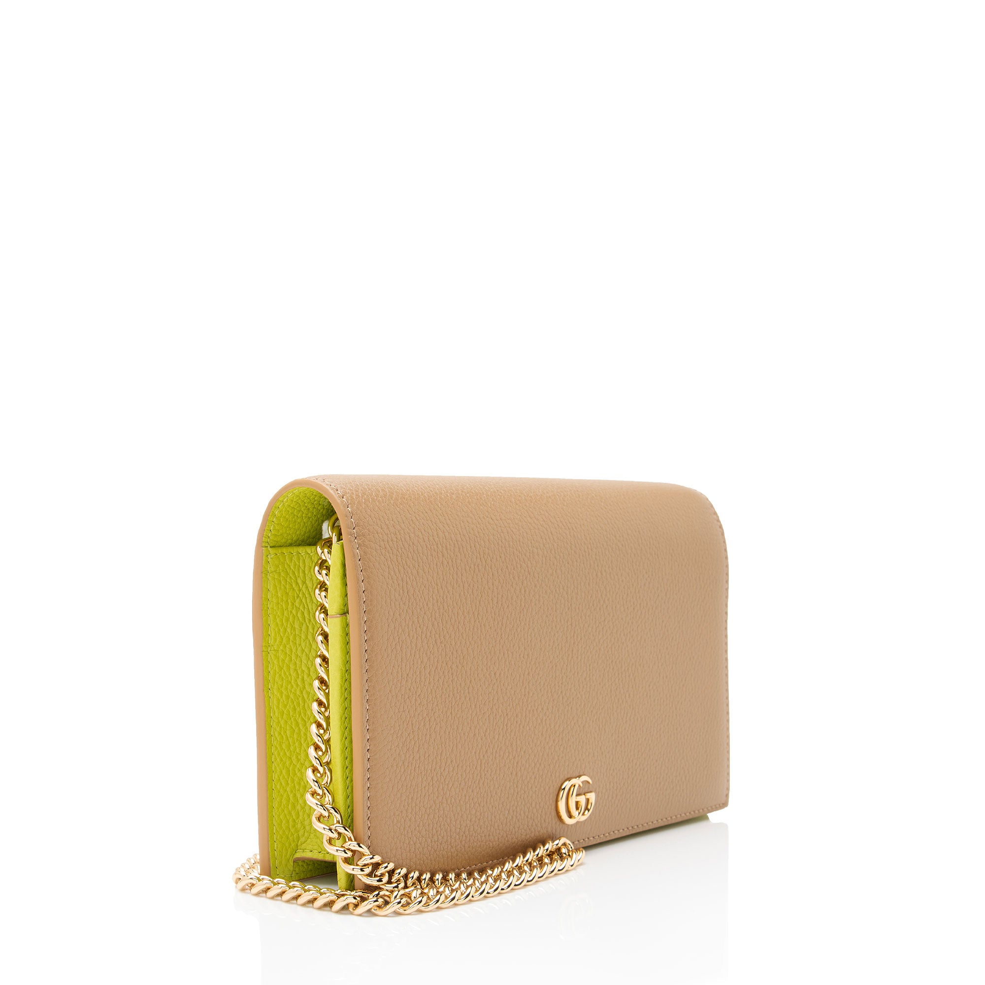 Gucci Grained Calfskin Bicolor GG Marmont Mini Wallet on Chain
