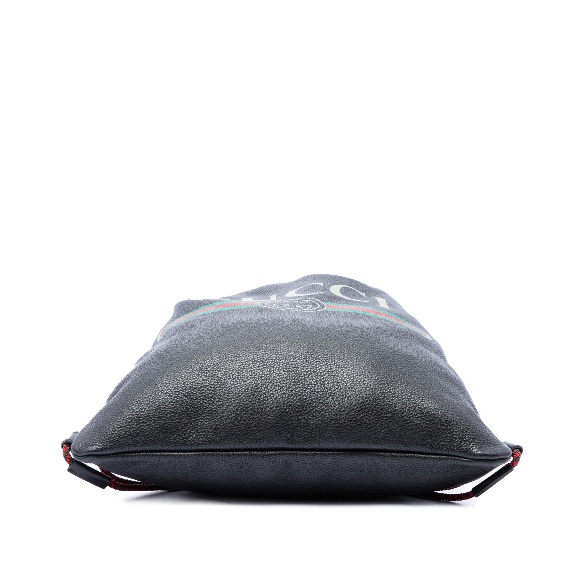 Gucci Grained Calfskin Web Logo Drawstring Backpack