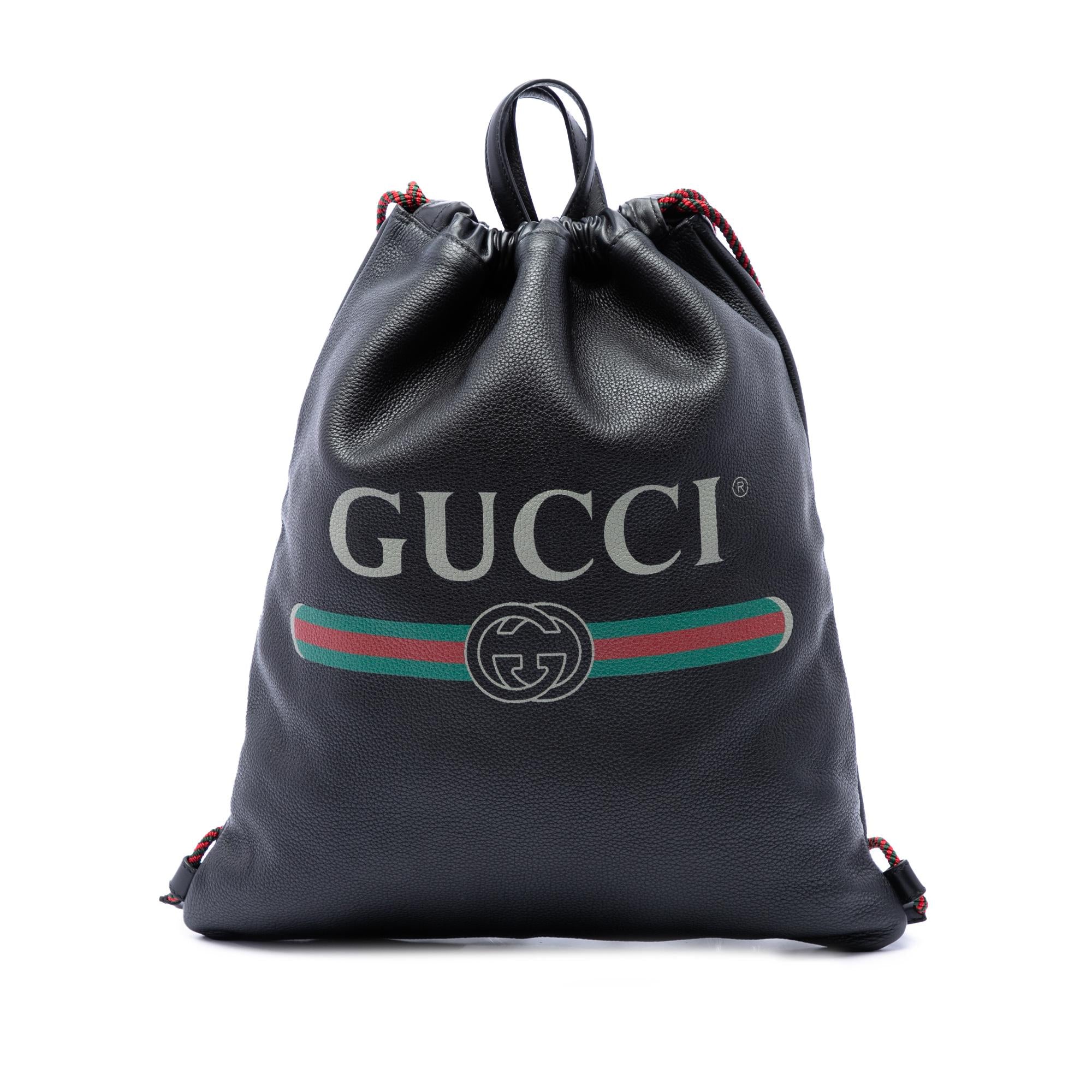 Gucci Grained Calfskin Web Logo Drawstring Backpack