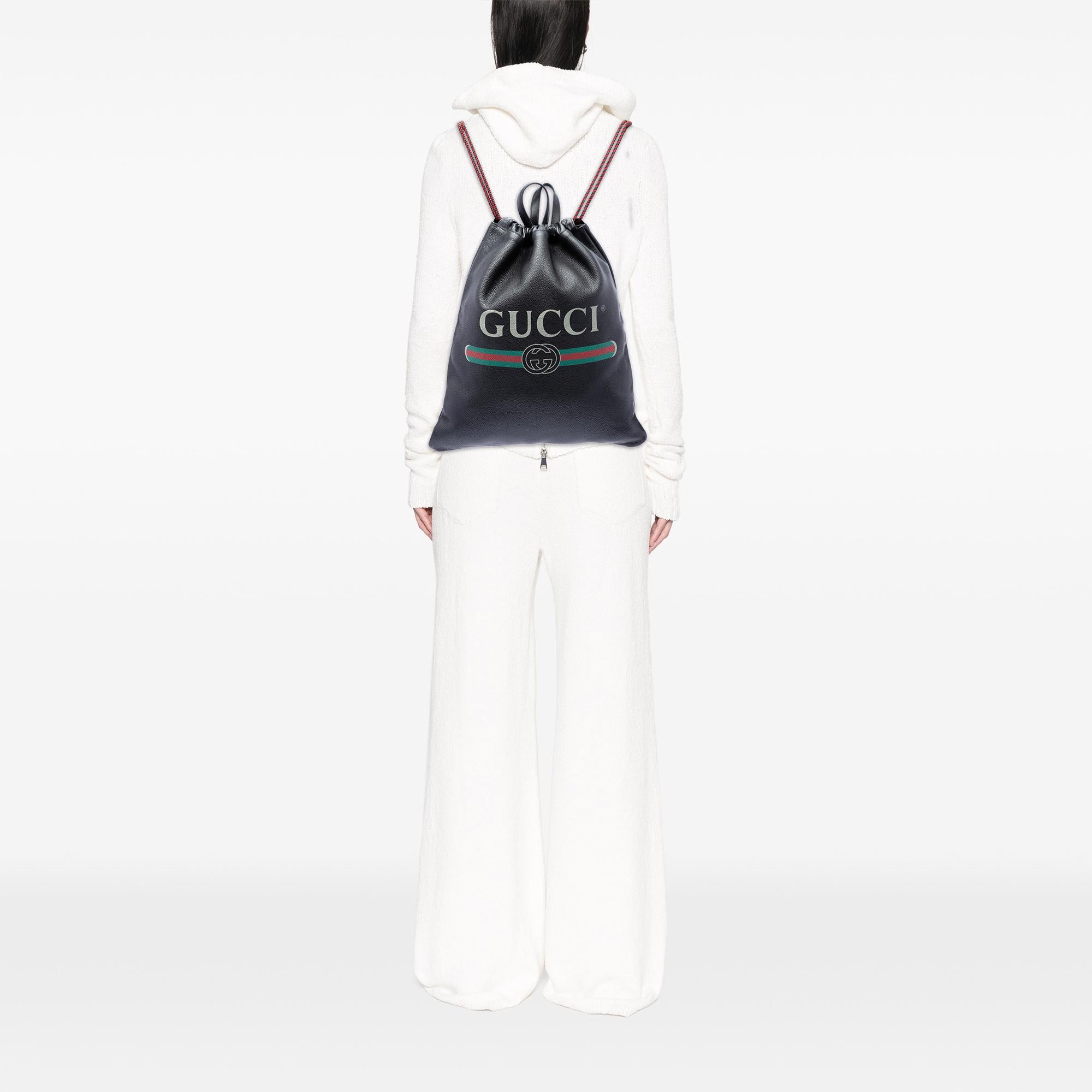 Gucci Grained Calfskin Web Logo Drawstring Backpack