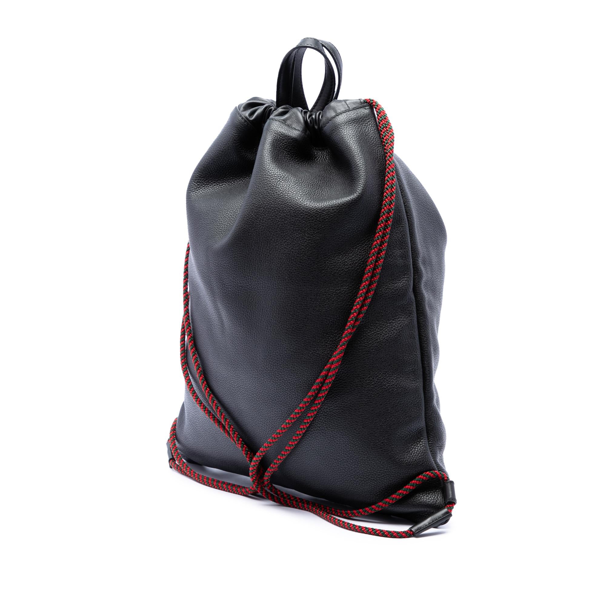 Gucci Grained Calfskin Web Logo Drawstring Backpack