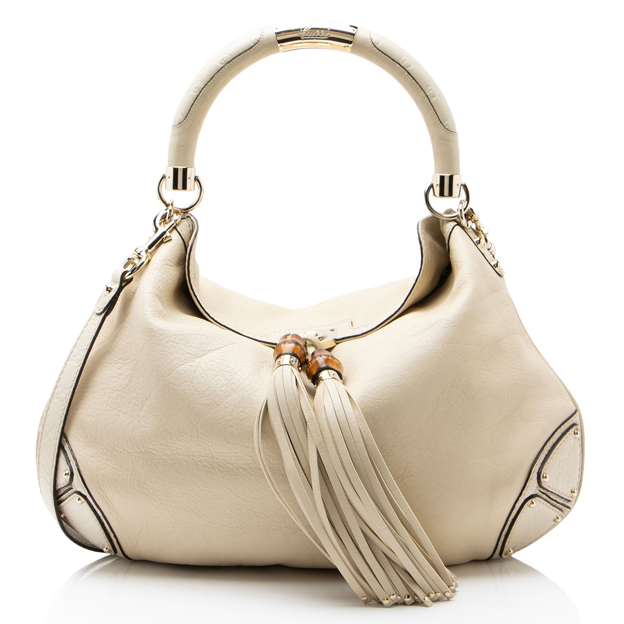Gucci Guccissima Leather Bamboo Indy Large Satchel