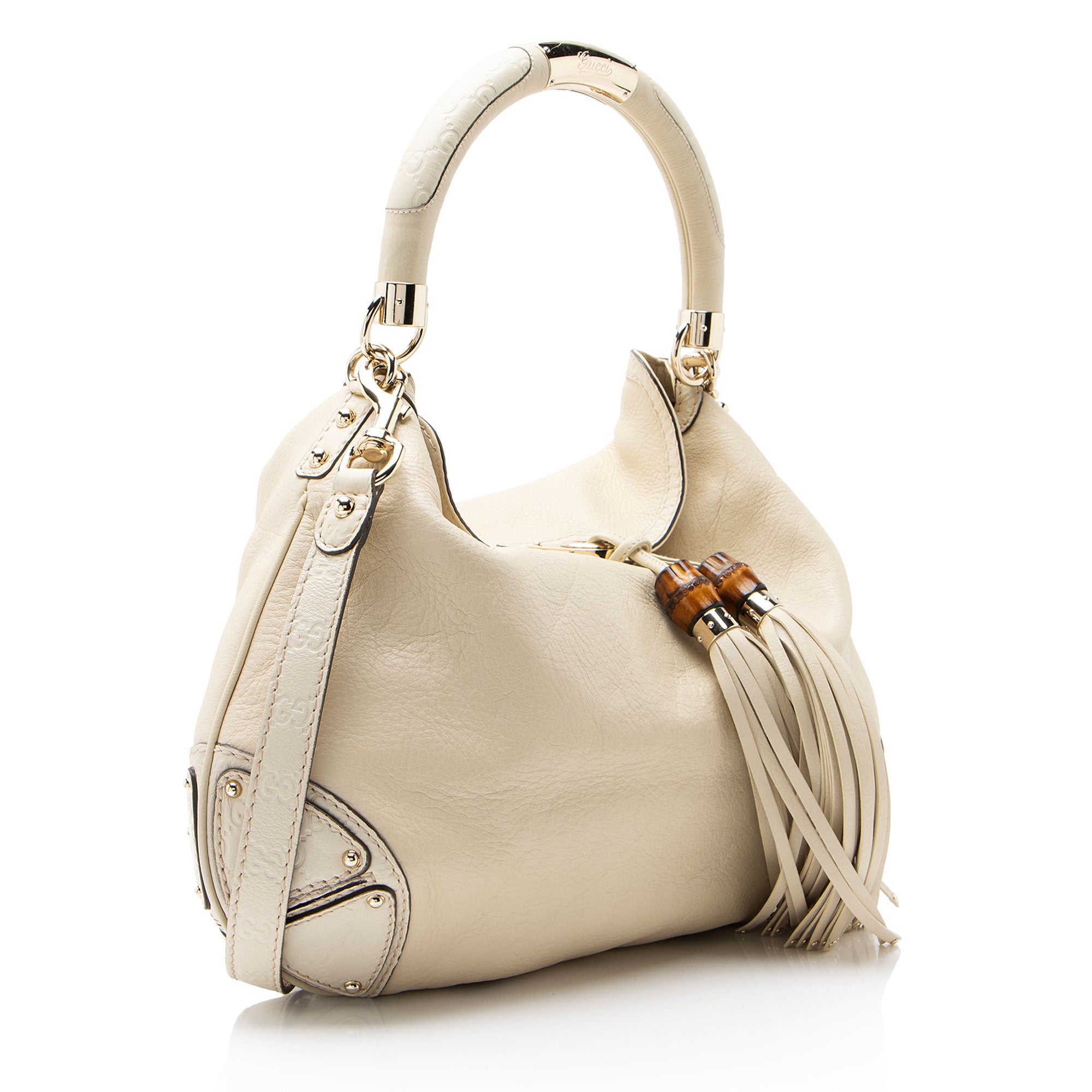 Gucci Guccissima Leather Bamboo Indy Large Satchel