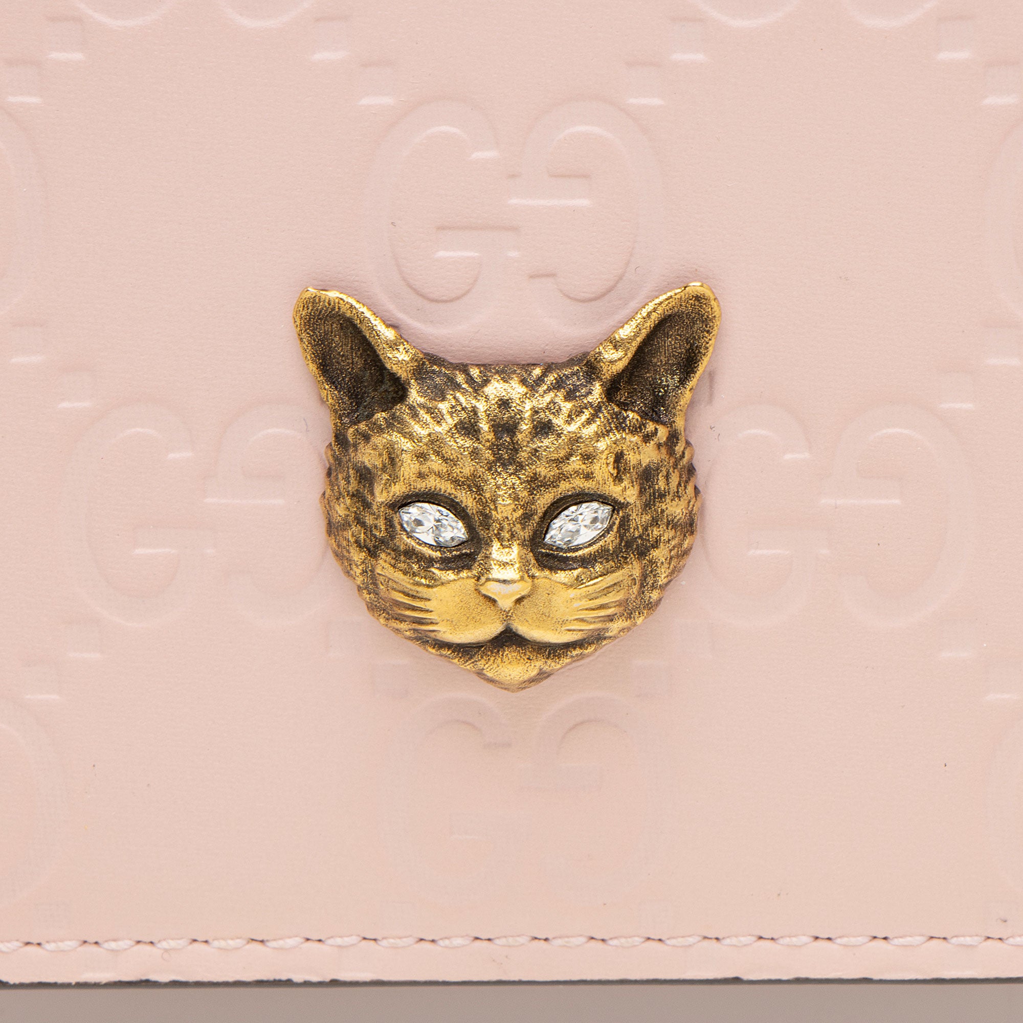 Gucci Guccissima Leather Crystal Cat Card Case (SHF-hencsi)