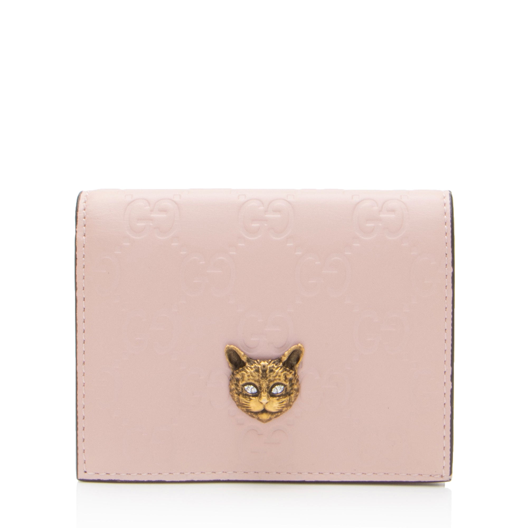 Gucci Guccissima Leather Crystal Cat Card Case (SHF-hencsi)