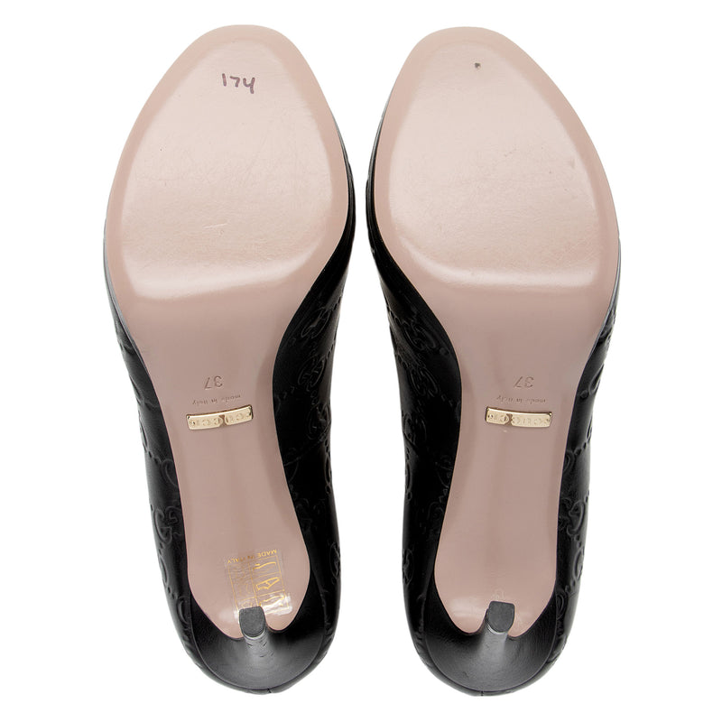 Gucci Guccissima Leather Horsebit Peep Toe Pumps - Size 7 / 37 (SHF-YI7jSN)