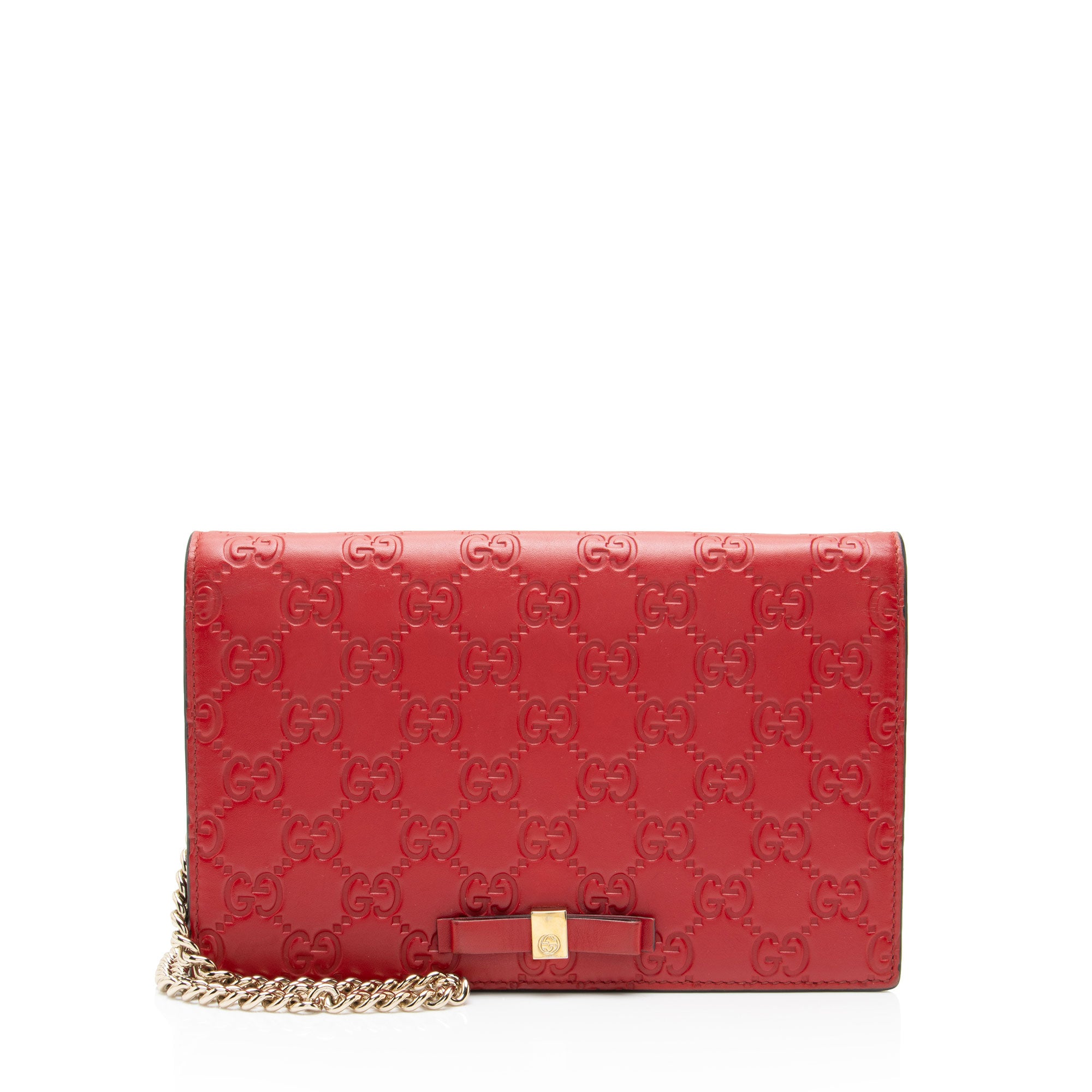 Gucci Guccissima Leather Signature Bow Mini Wallet on Chain