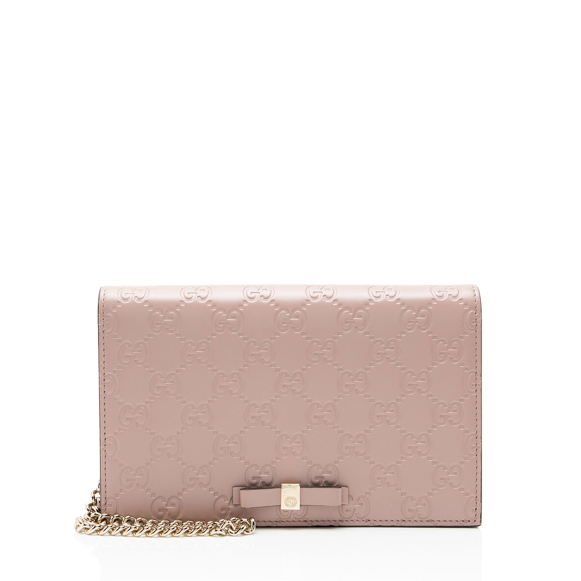 Gucci Guccissima Leather Signature Bow Mini Wallet on Chain