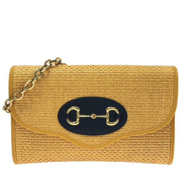 Gucci Horsebit 1955 Raffia Chain Bag (SHG-Ghy2mt)