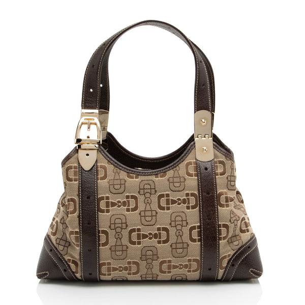Gucci Horsebit Canvas Shoulder Bag (SHF-t8v4XG)