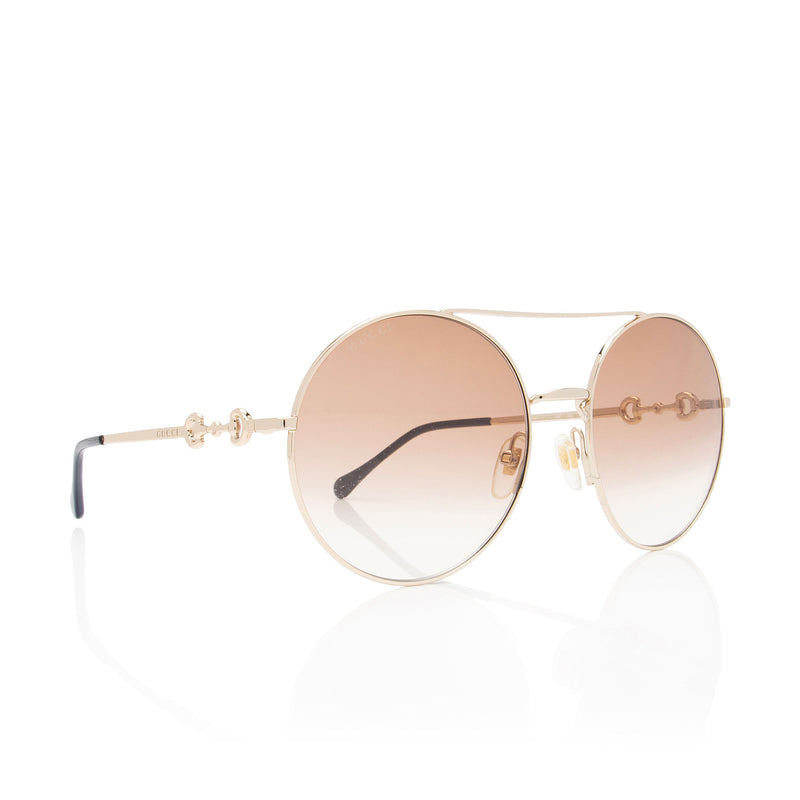 Gucci Horsebit Oversized Round Aviator Sunglasses (SHF-M2a4qa)