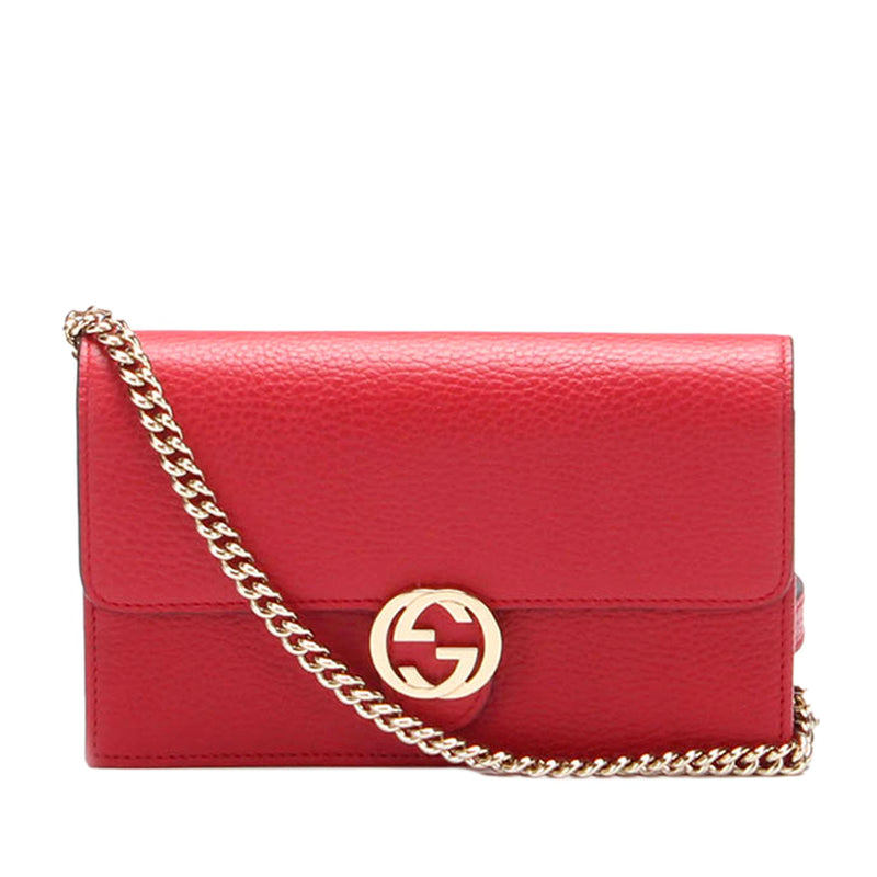 Gucci Interlocking G Chain Leather Wallet on Chain (SHG-Y5MFig)