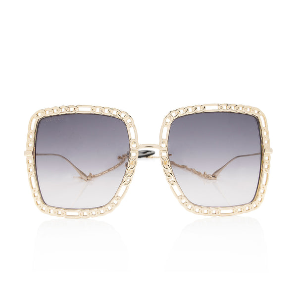 Gucci Interlocking G Charm Chain Oversize Square Sunglasses (SHF-ZhUx8y)