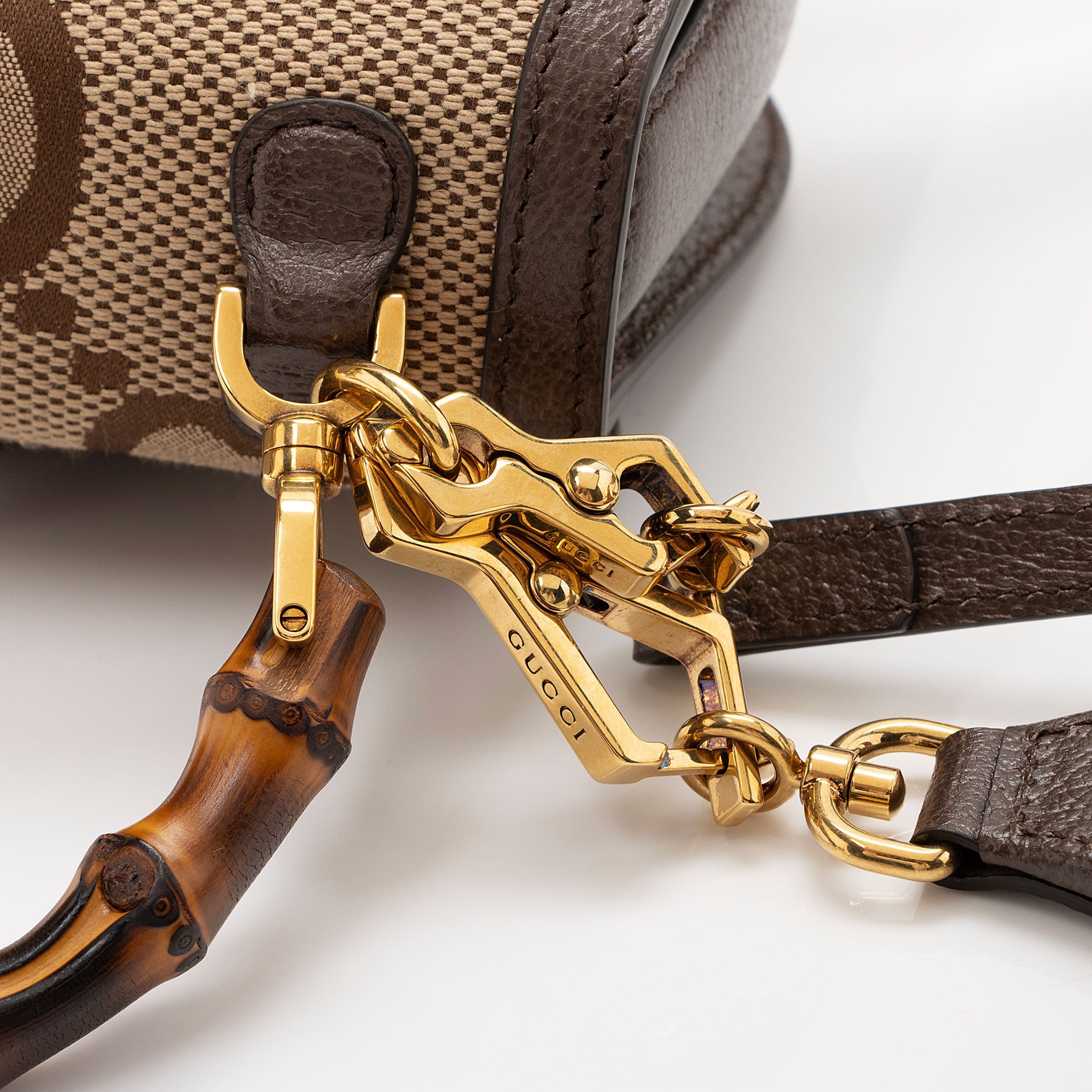 Gucci Jumbo GG Canvas Bamboo 1947 Mini Top Handle Bag (SHF-GbaD9h)