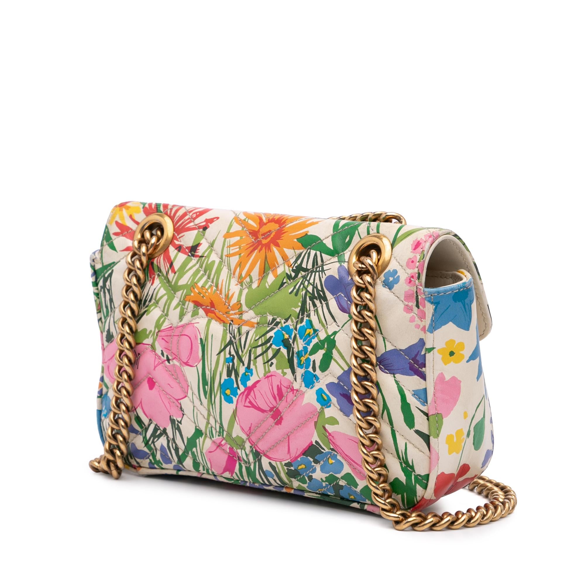 Gucci Ken Scott Mini GG Marmont Floral Printed Matelasse Leather Flap Crossbody