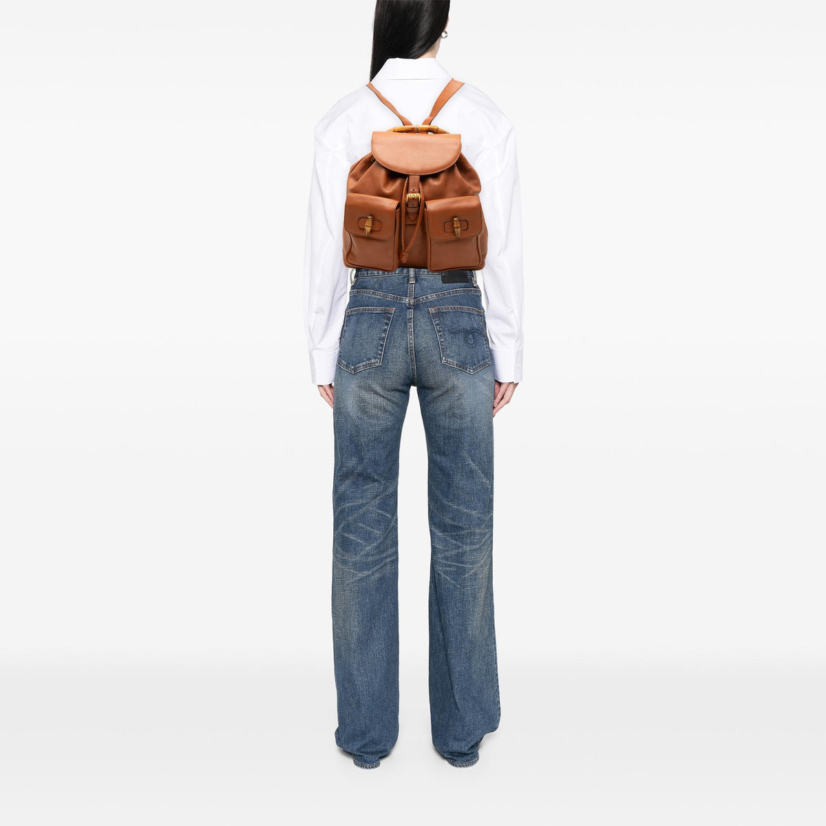Gucci Large Calfskin Bamboo Drawstring Backpack