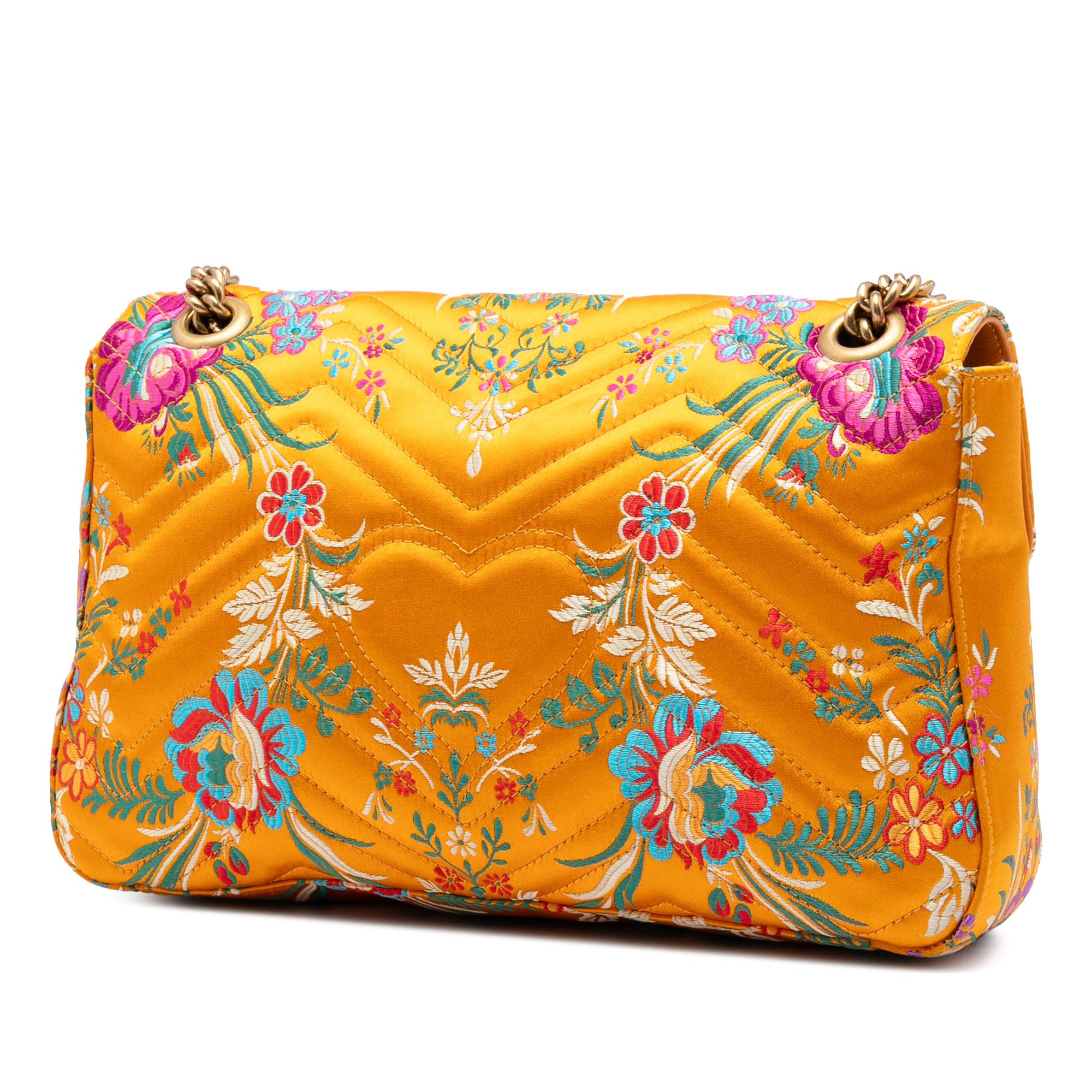 Gucci Large GG Marmont Matelasse Silk Embroidered Floral Shoulder Bag