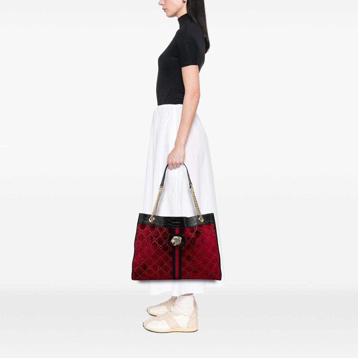 Gucci Large GG Velvet Web Rajah Tote