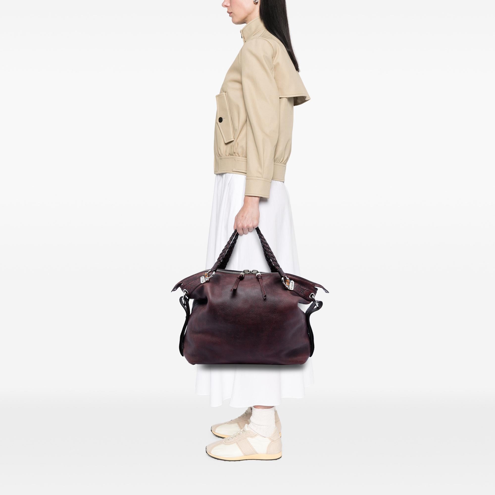 Gucci Large Leather Bamboo Bar Tote