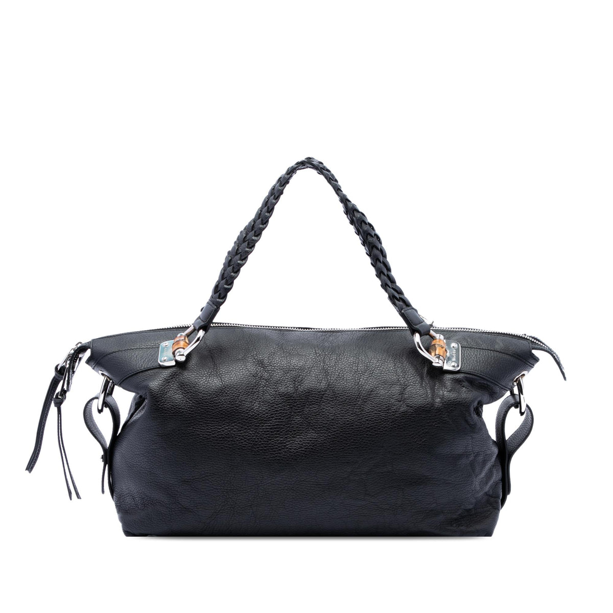 Gucci Large Pebbled Calfskin Bamboo Bar Tote