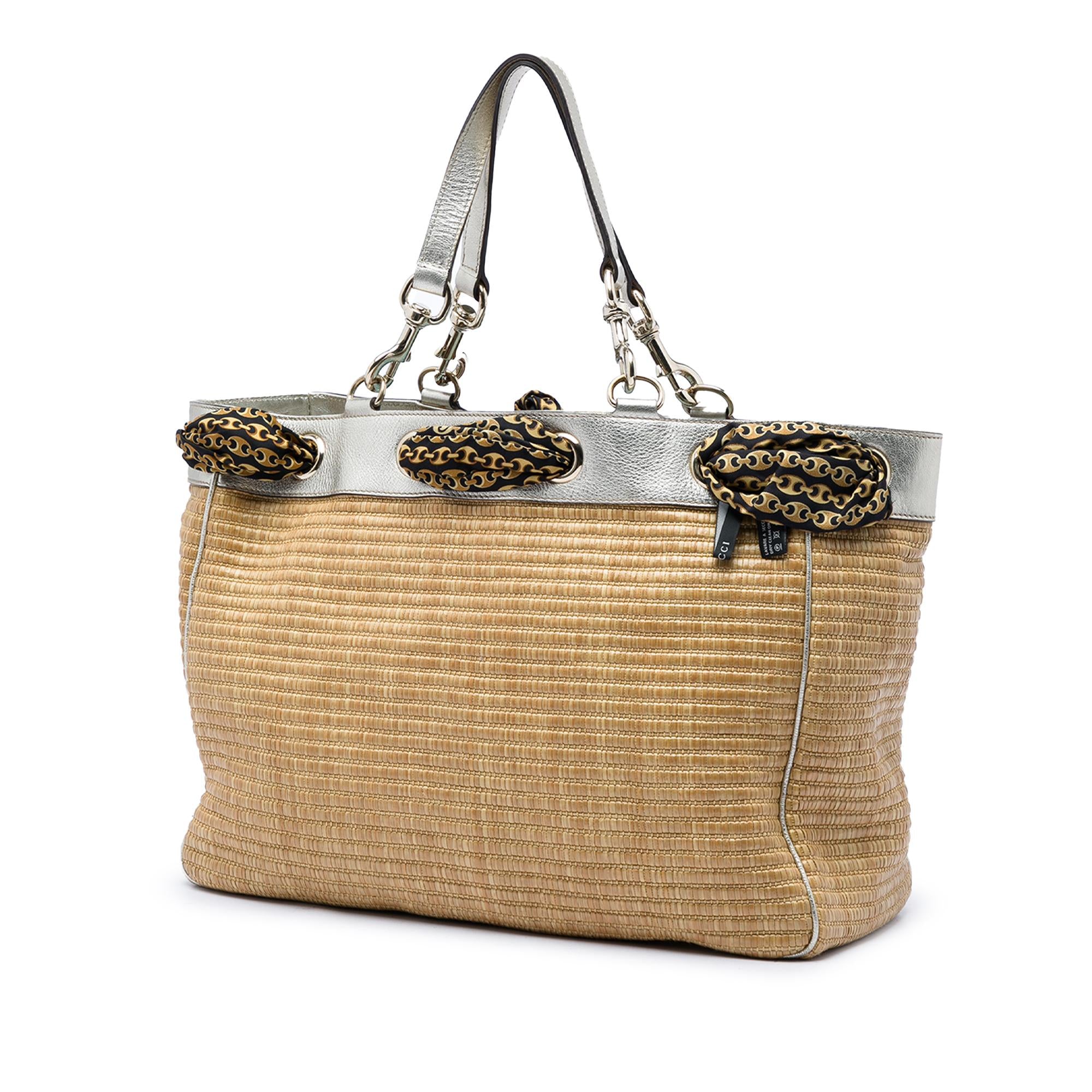 Gucci Large Straw Positano Scarf Tote