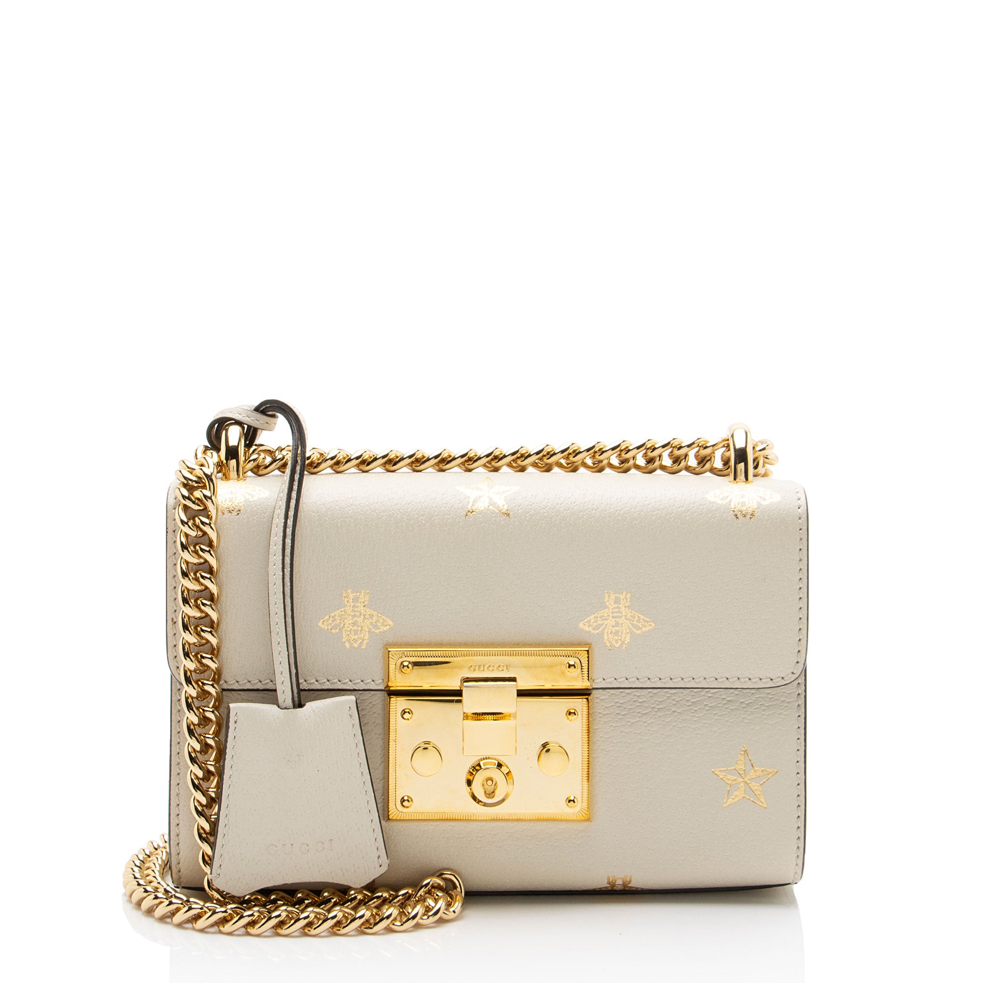 Gucci Leather Bee & Star Padlock Mini Shoulder Bag
