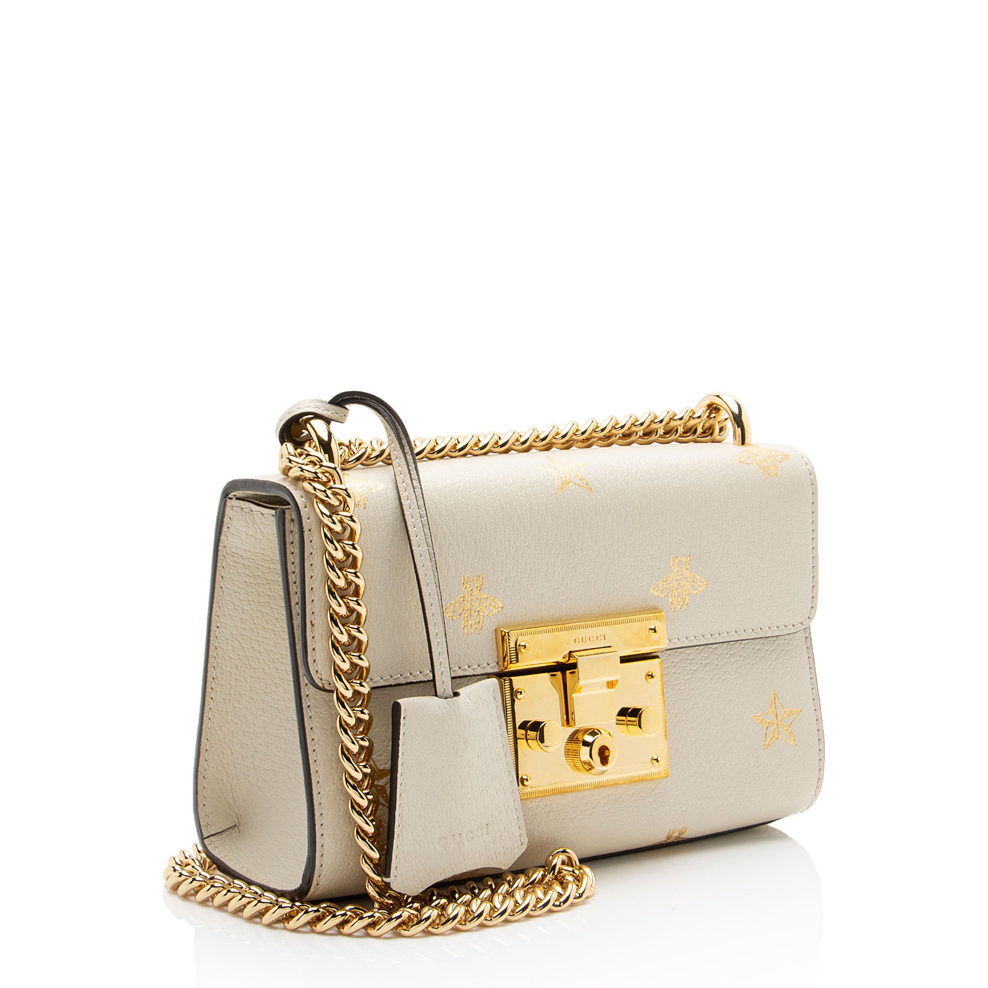 Gucci Leather Bee & Star Padlock Mini Shoulder Bag