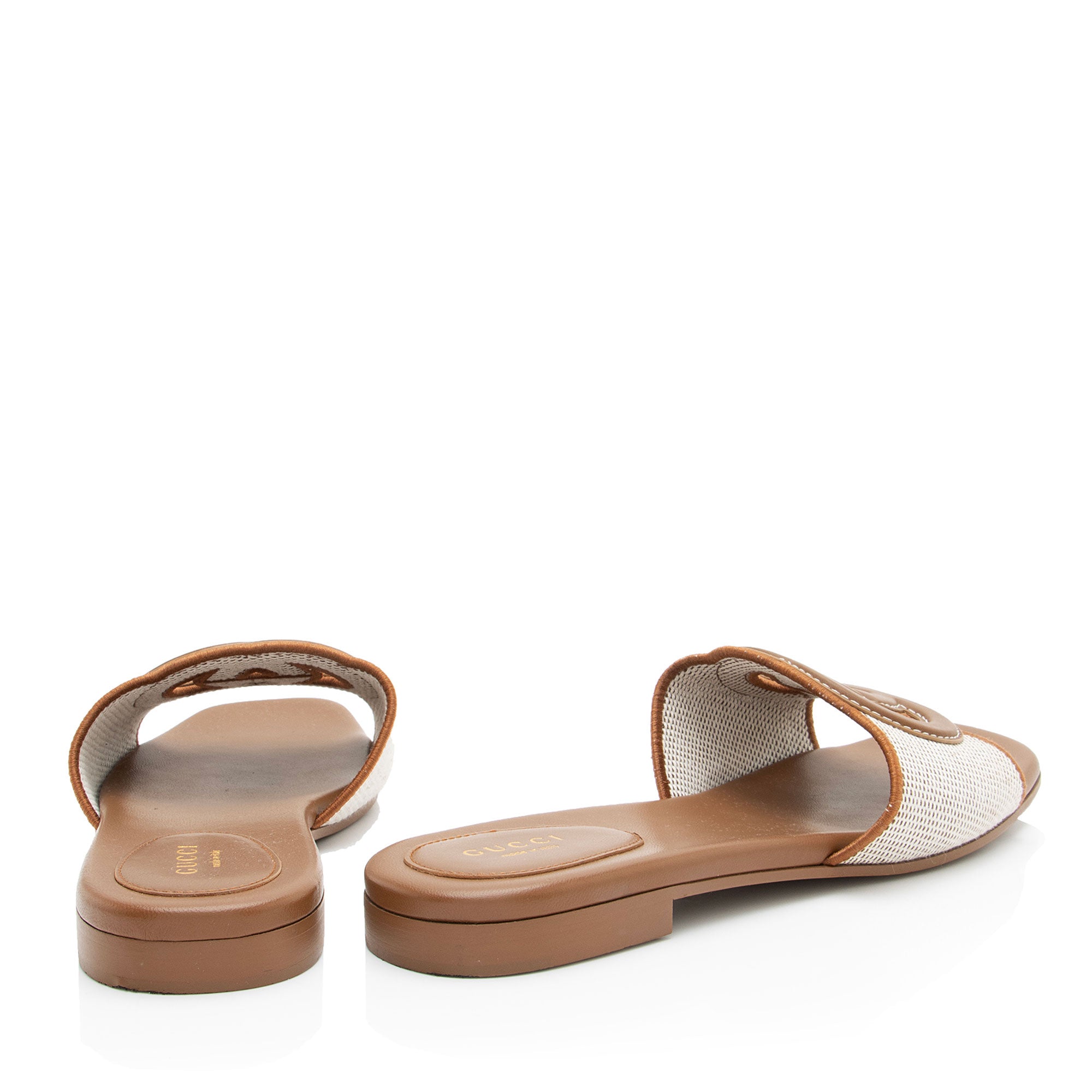Gucci Leather Canvas Interlocking G Slides - Size 9 / 39