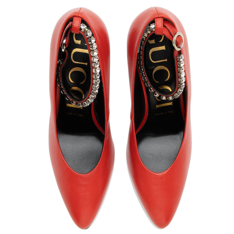 Gucci Leather Crystal Ankle Strap Pumps - Size 8.5 / 38.5 (SHF-lSt4zM)